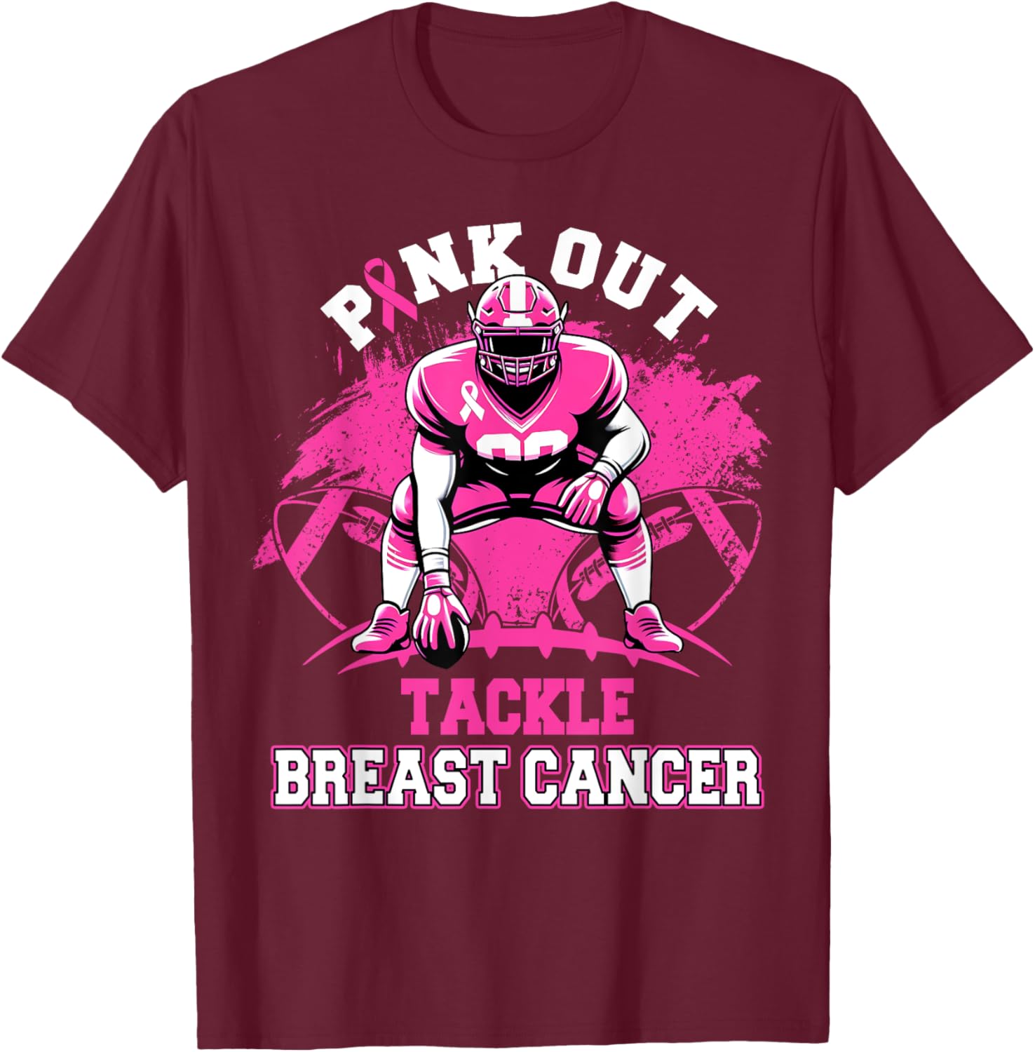 Pink Out Tackle Breast Cancer Awareness American Football T-Shirt - T-Shirt | Maroon