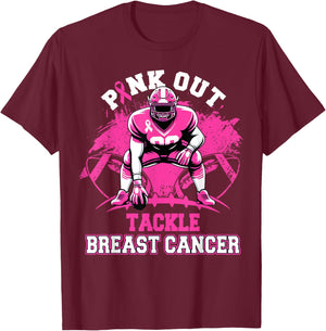 Pink Out Tackle Breast Cancer Awareness American Football T-Shirt - T-Shirt | Maroon