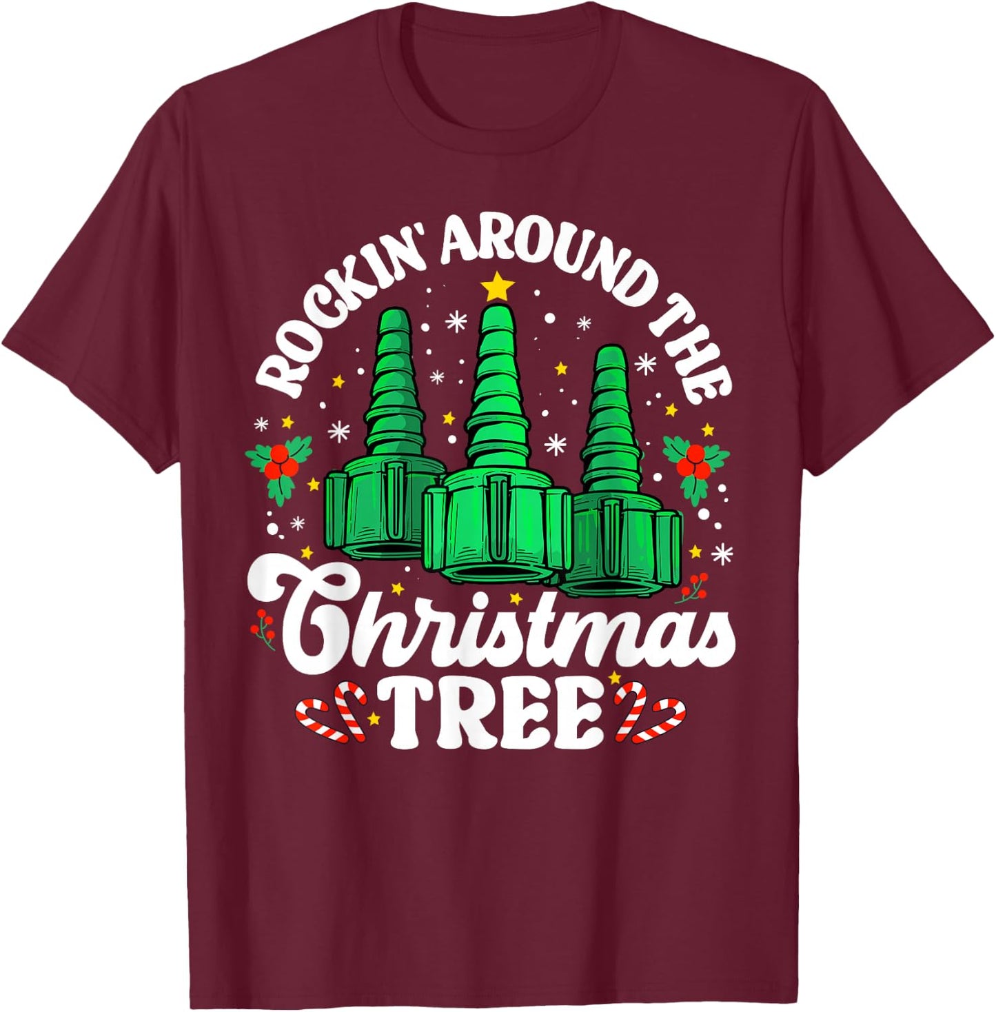Rockin' Around The Christmas Tree Respiratory Therapist Lung T-Shirt - T-Shirt | Maroon