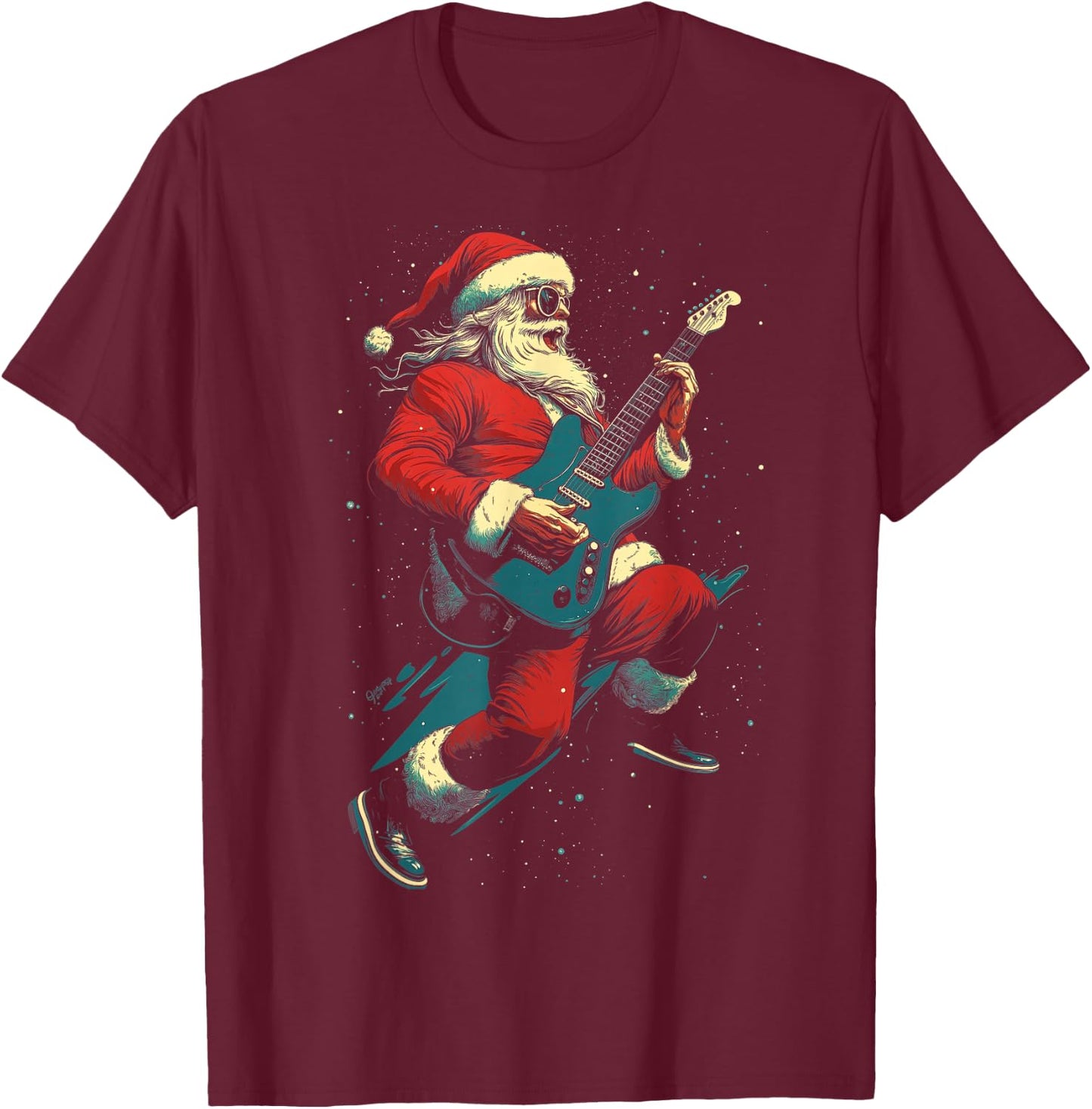 Rocking Christmas Santa Rock and Roll Guitar Lover T-Shirt - T-Shirt | Maroon
