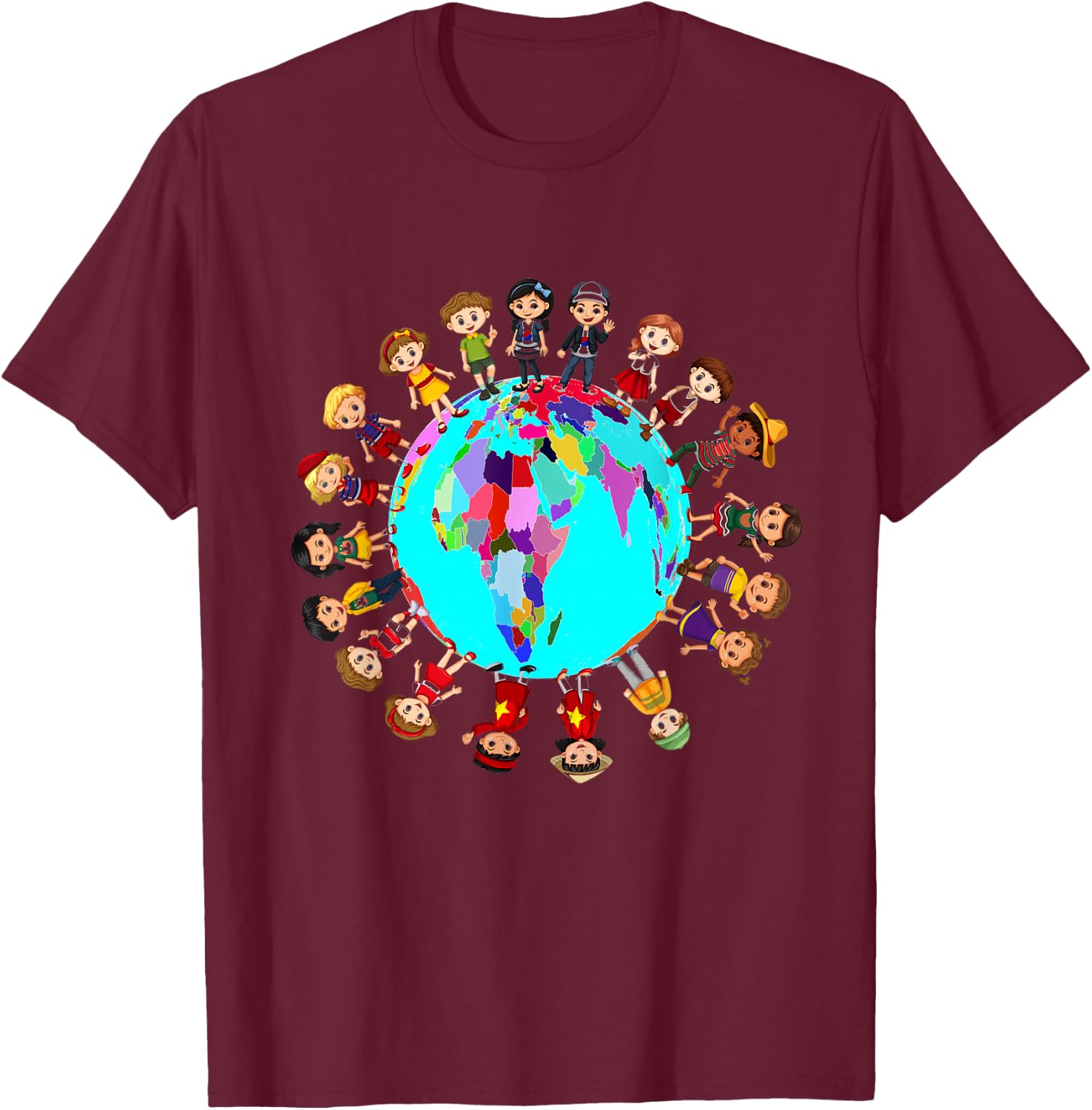 Kids around the world Happy Children Cultural diversity T-Shirt - T-Shirt | Maroon