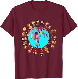 Kids around the world Happy Children Cultural diversity T-Shirt - T-Shirt | Maroon