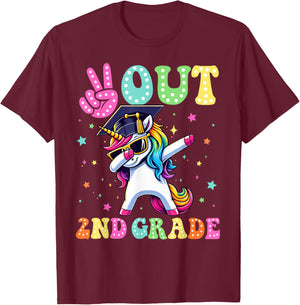Unicorn Peace Out 2nd Grade Graduate Last Day Of School Kids T-Shirt - T-Shirt | Maroon