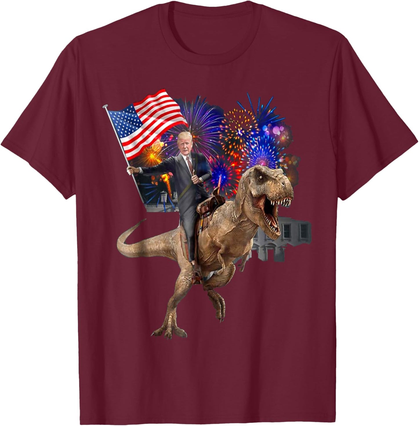 Trump Riding a Dinosaur T-rex Suppor Trump 2020 T-Shirt - T-Shirt | Maroon