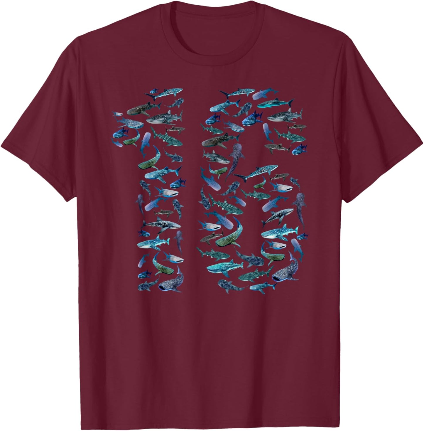 16th Birthday Boy & Girl Sixteen-Year-Old Fish Whale Shark T-Shirt - T-Shirt | Maroon