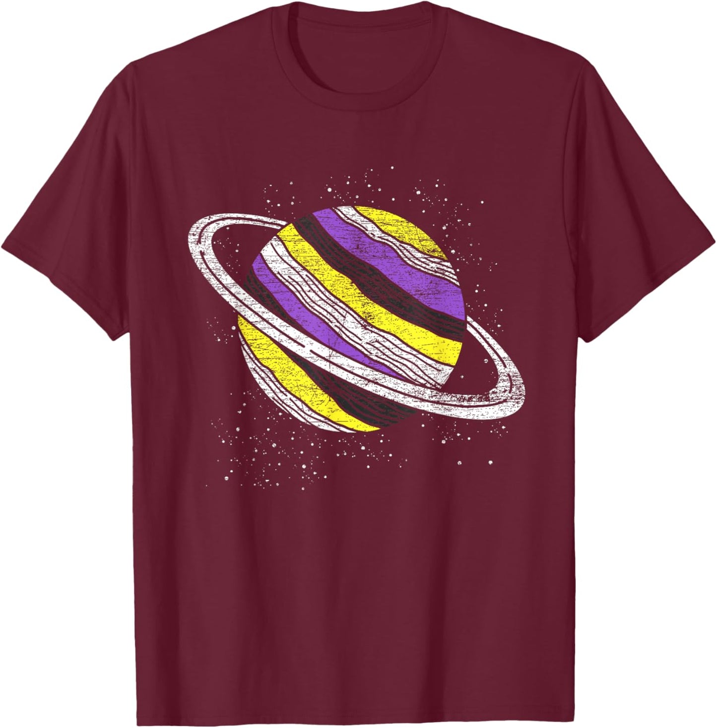 Non Binary Flag Saturn Genderfluid Planet Non-Binary T-Shirt - T-Shirt | Maroon
