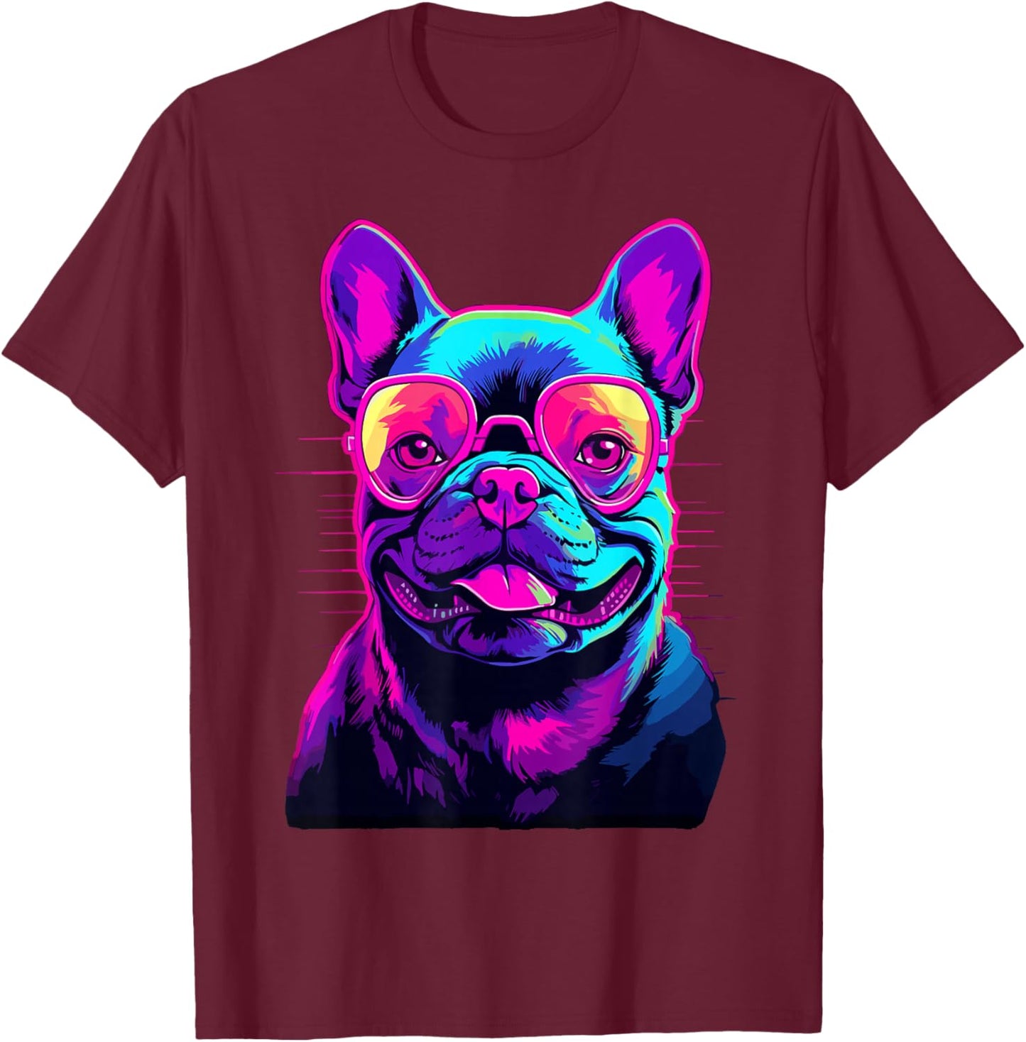 French Bulldog Synthwave Vaporwave T-Shirt - T-Shirt | Maroon