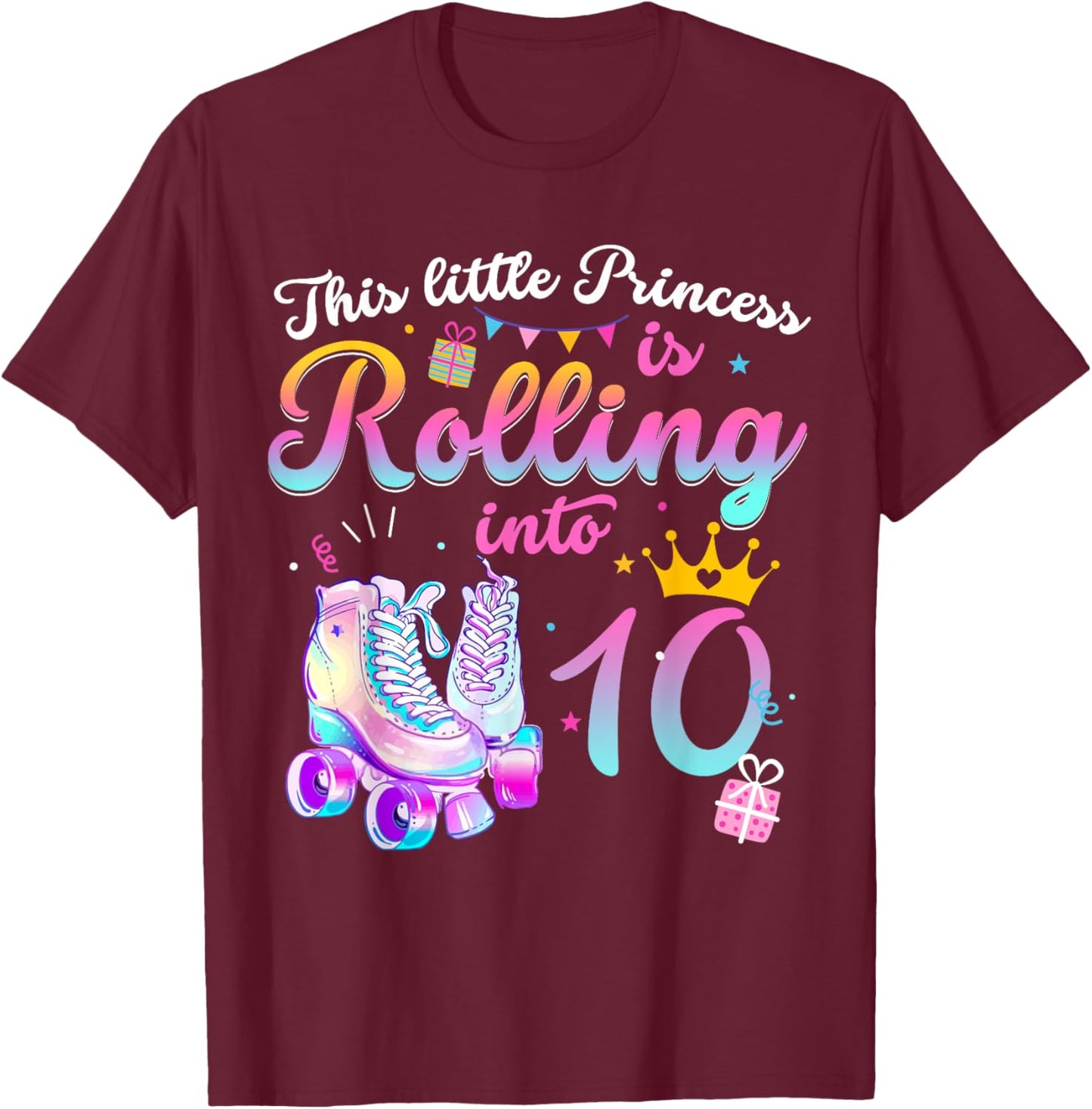 Roller Skate 10th Birthday Shirt 10 Year Old Girl Party Gift T-Shirt - T-Shirt | Maroon