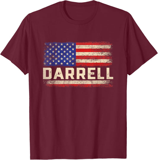 Darrell First Name Shirt Darrell Name American Flag T-Shirt - T-Shirt | Maroon