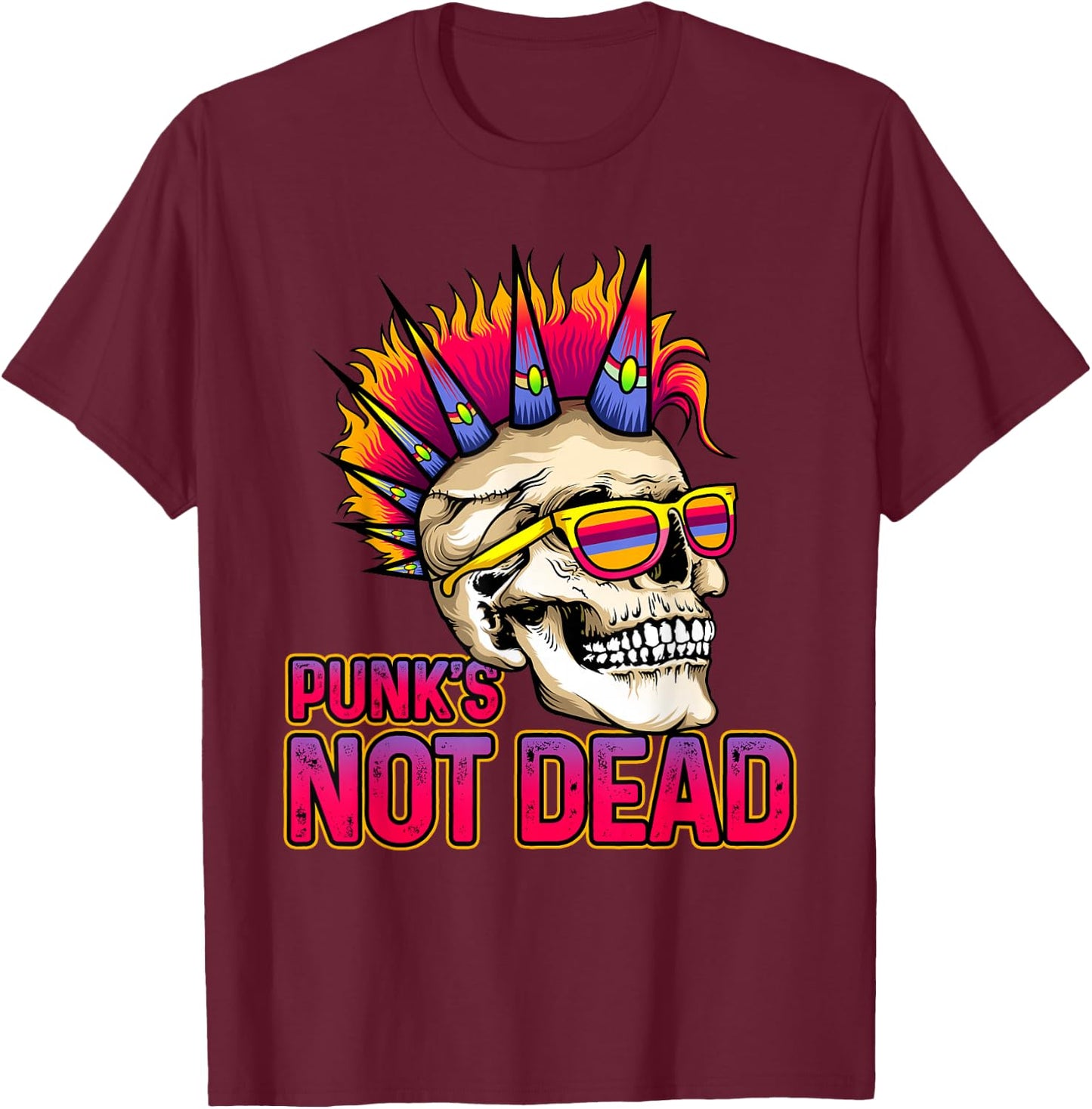 Punk's Not Dead Punk Rock 80's 90's Retro Rocker T-Shirt - T-Shirt | Maroon