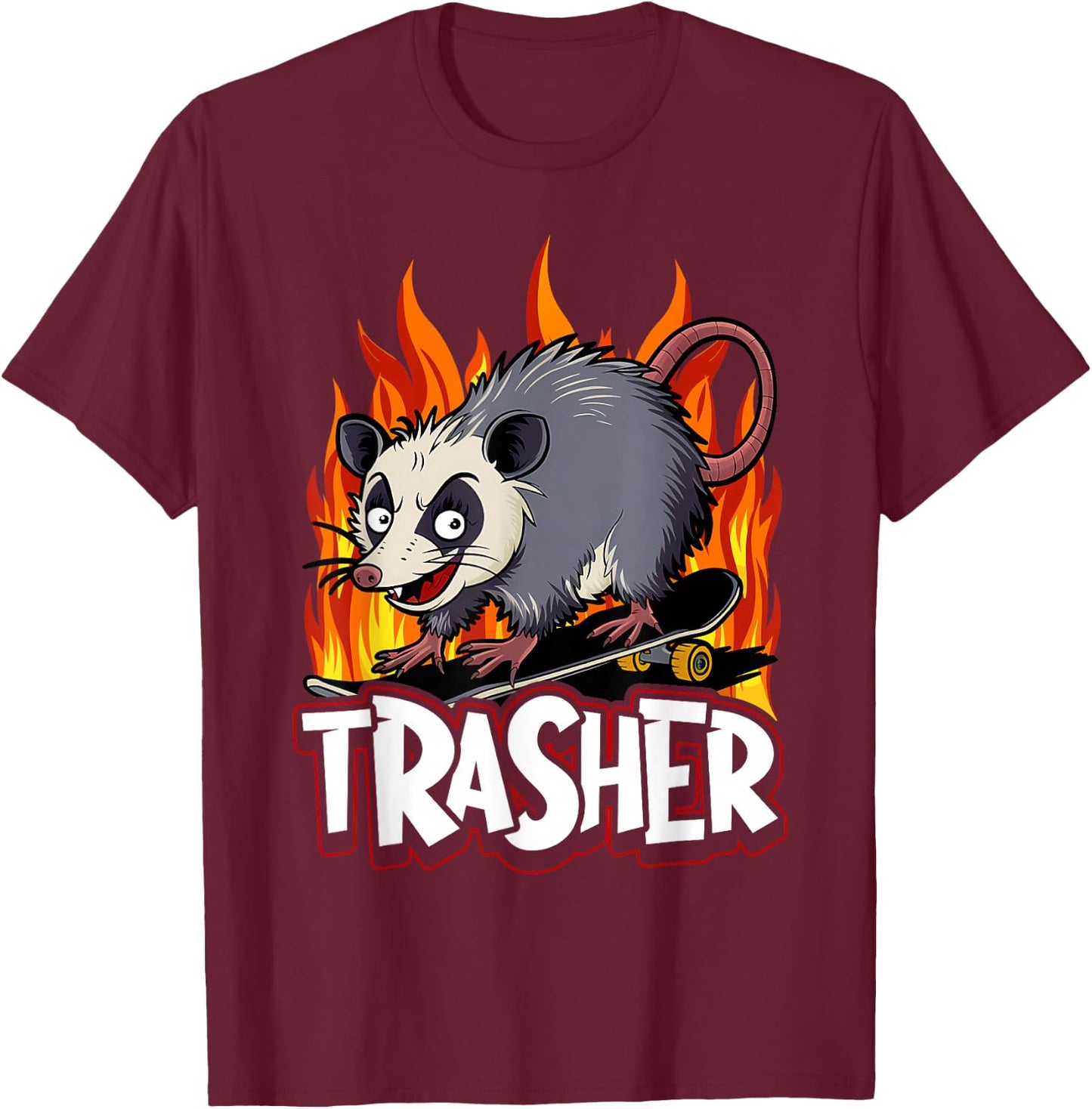 Opossum Skateboard Trasher Funny Possum Skater Men Boys Kids T-Shirt - T-Shirt | Maroon