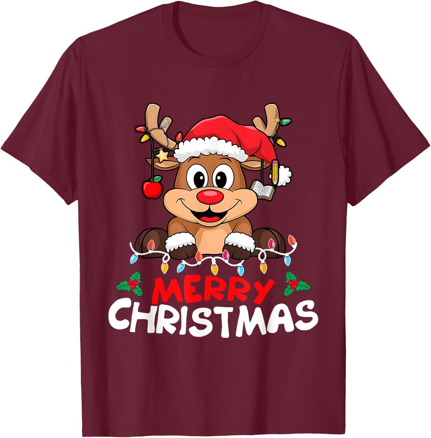 Merry Christmas Reindeer Xmas Family Women Men Funny T-Shirt - T-Shirt | Maroon