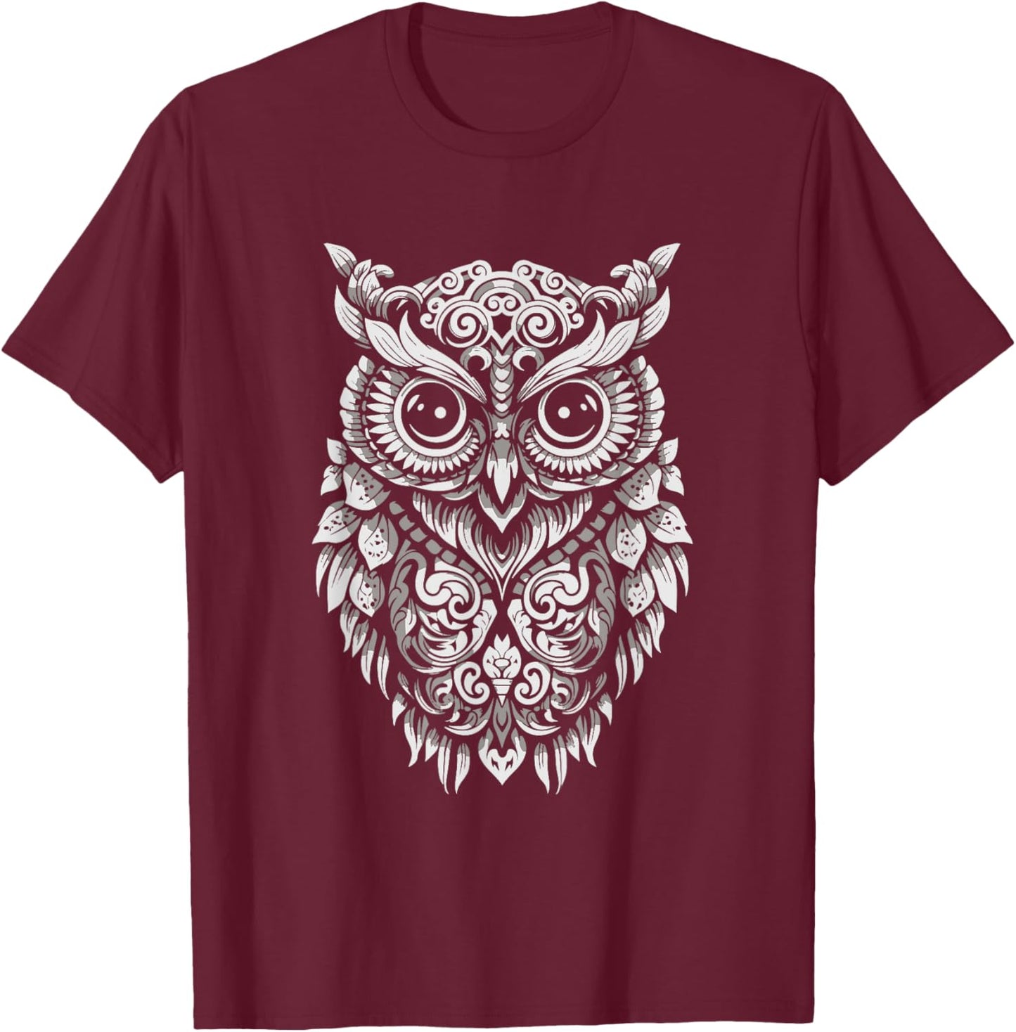 Owl Mandala Graphic Women Men girls Boys T-Shirt - T-Shirt | Maroon