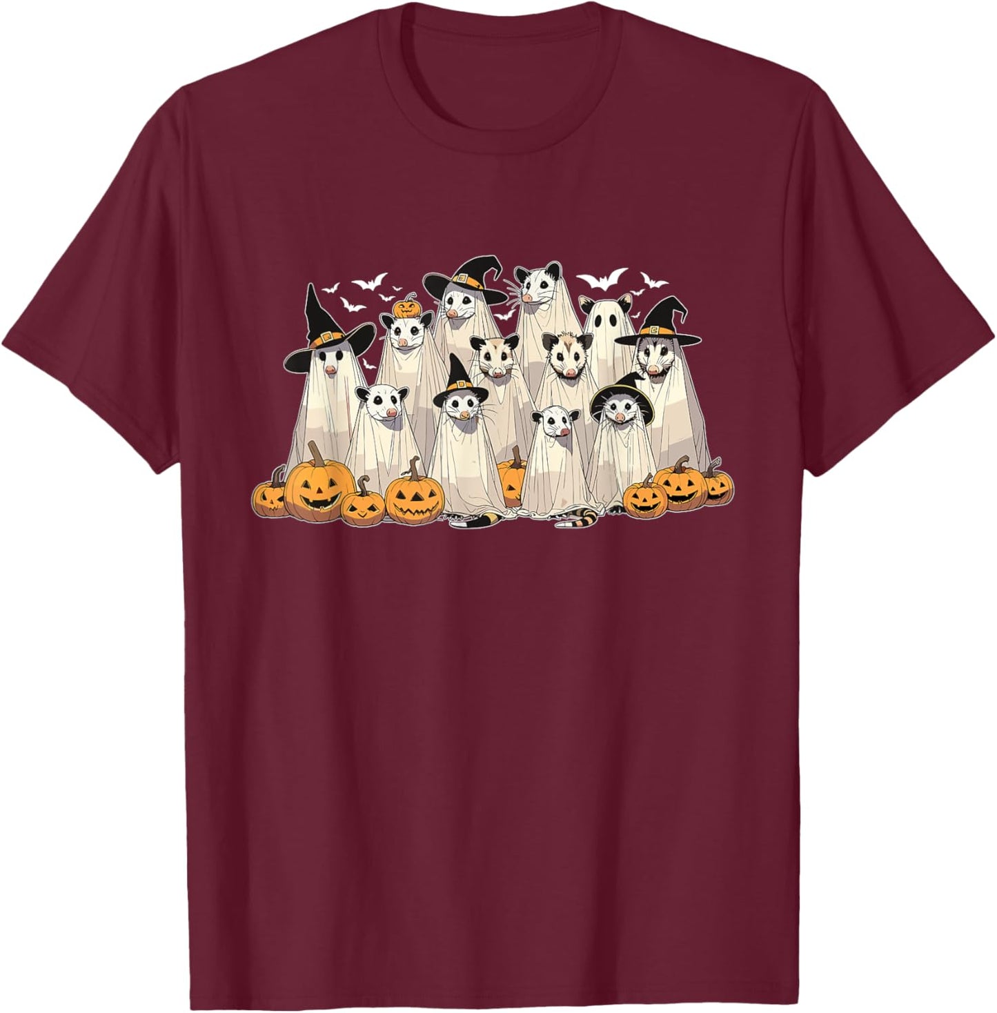 Retro Opossum Ghost Halloween Possum Pumpkin Spooky Season T-Shirt - T-Shirt | Maroon