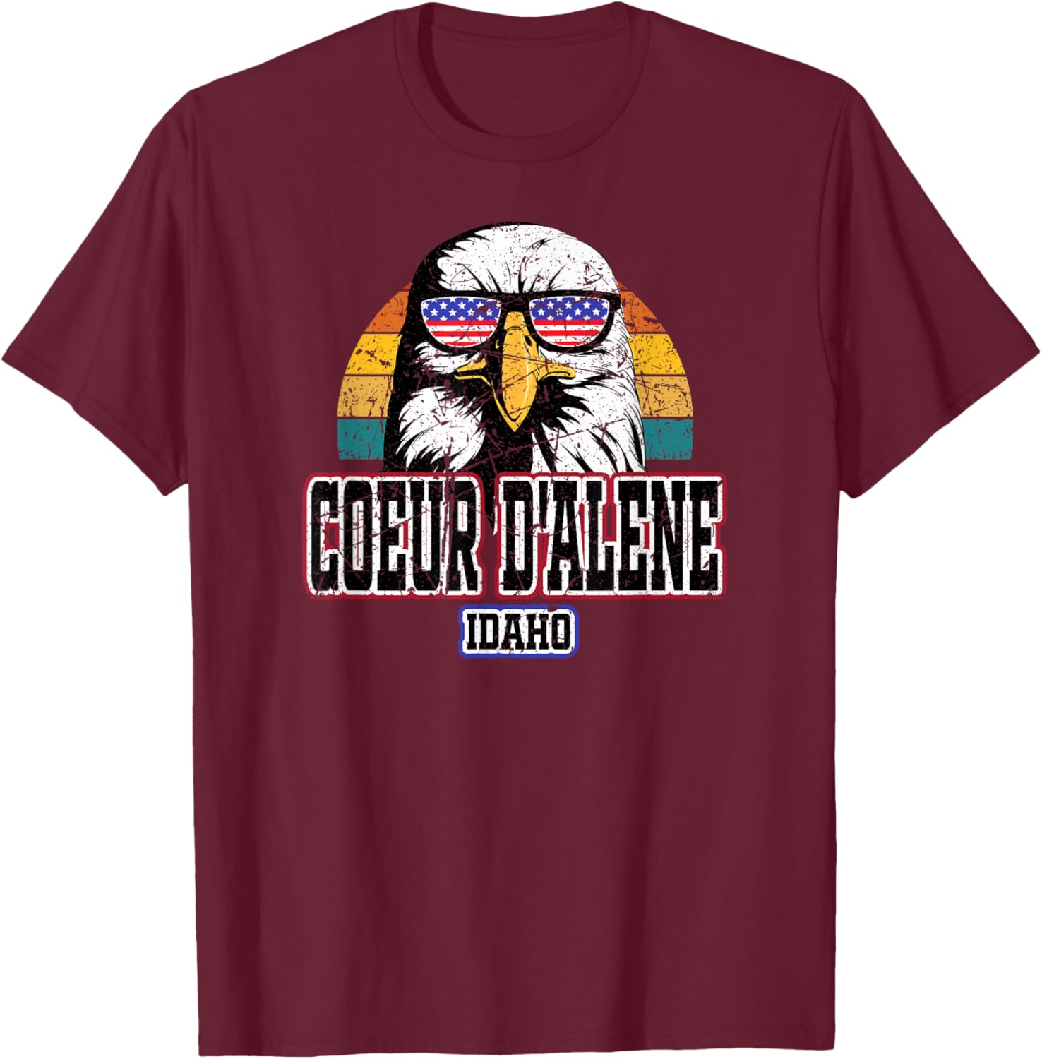 Coer d'Alene Idaho USA Flag Men Women Kids Kootenai County T-Shirt - T-Shirt | Maroon