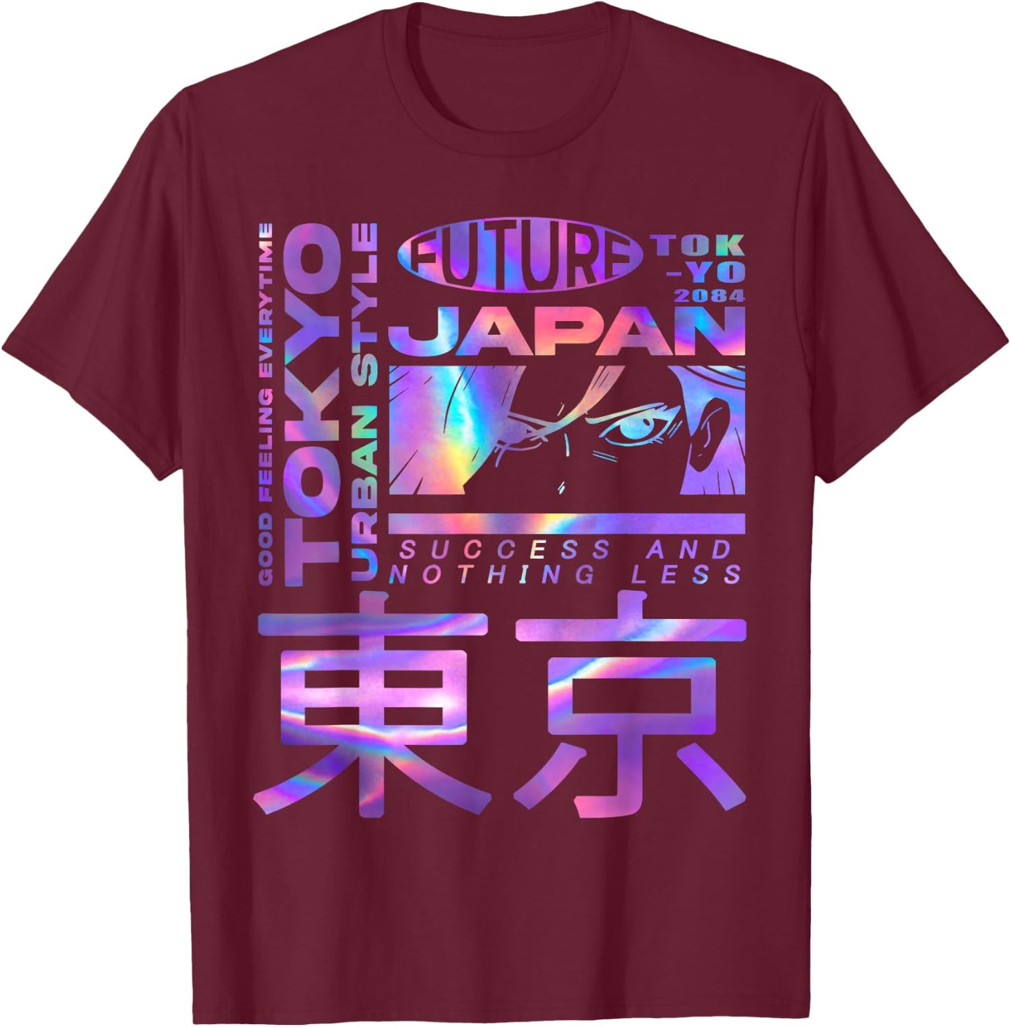 Japanese Cyberpunk Tokyo Anime Girl Eyes Vaporwave Aesthetic T-Shirt - T-Shirt | Maroon