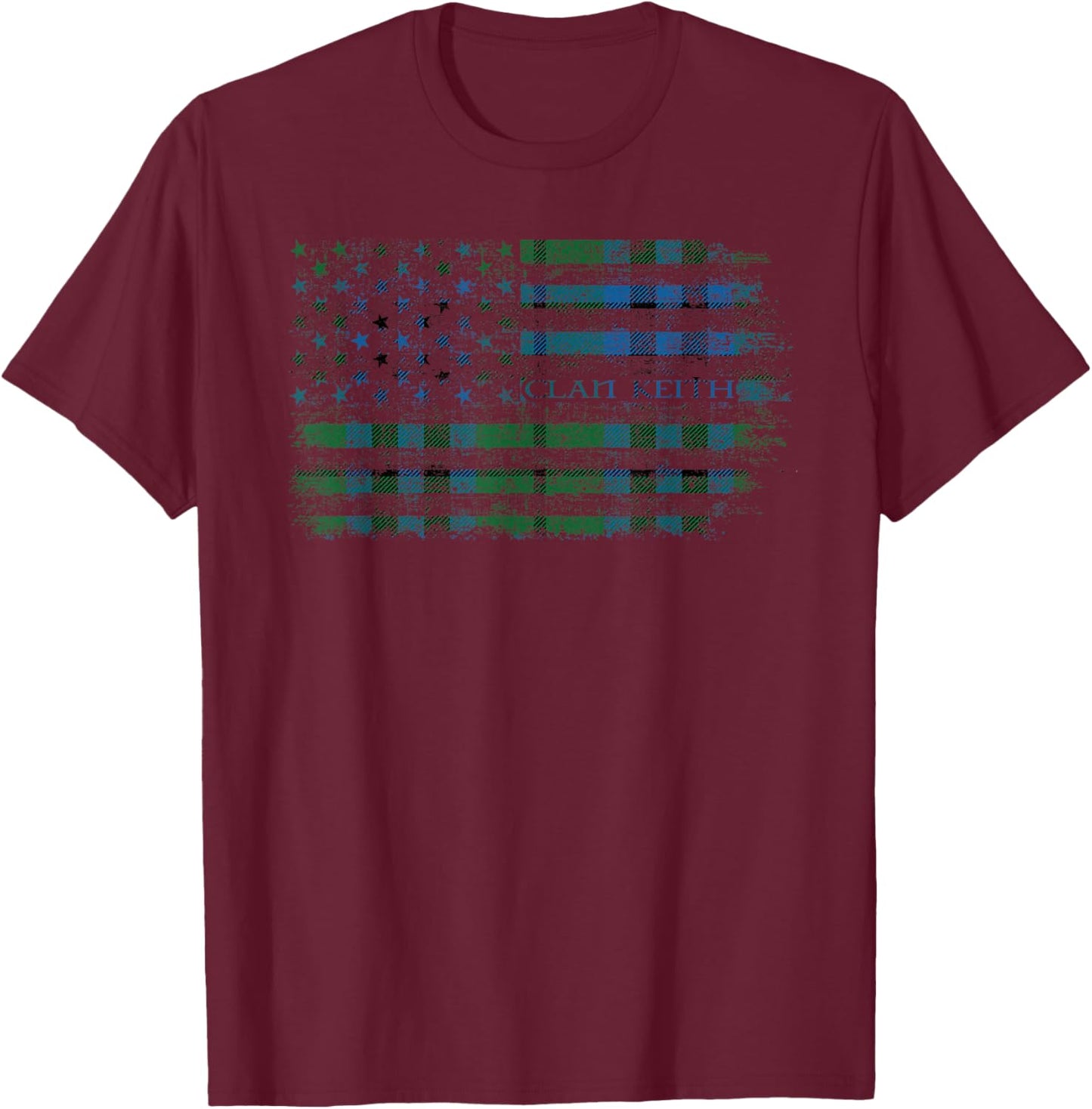 Clan Keith Scottish tartan US flag kilt Scotland T-Shirt - T-Shirt | Maroon