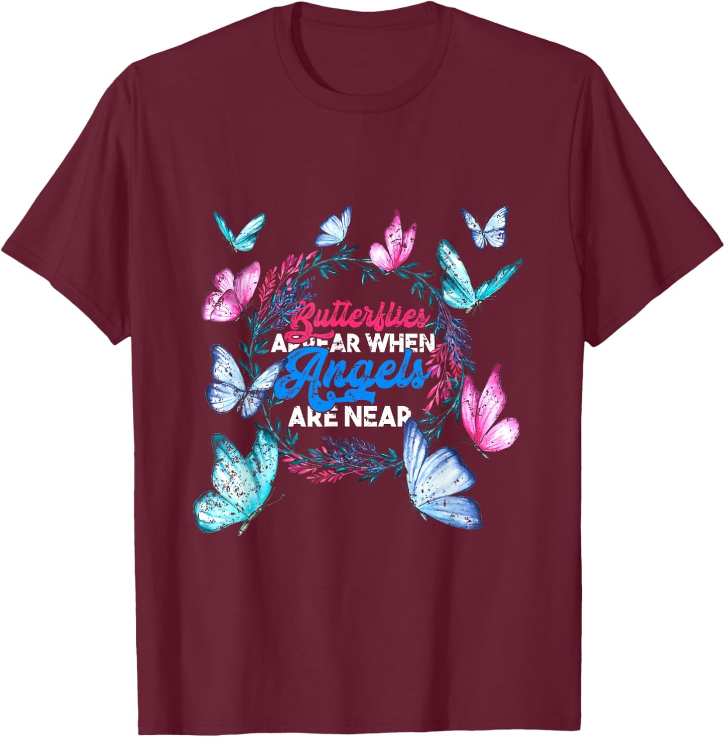 Pretty Butterfly Design Women's Butterfly - Black, Small T-Shirt - T-Shirt | Maroon