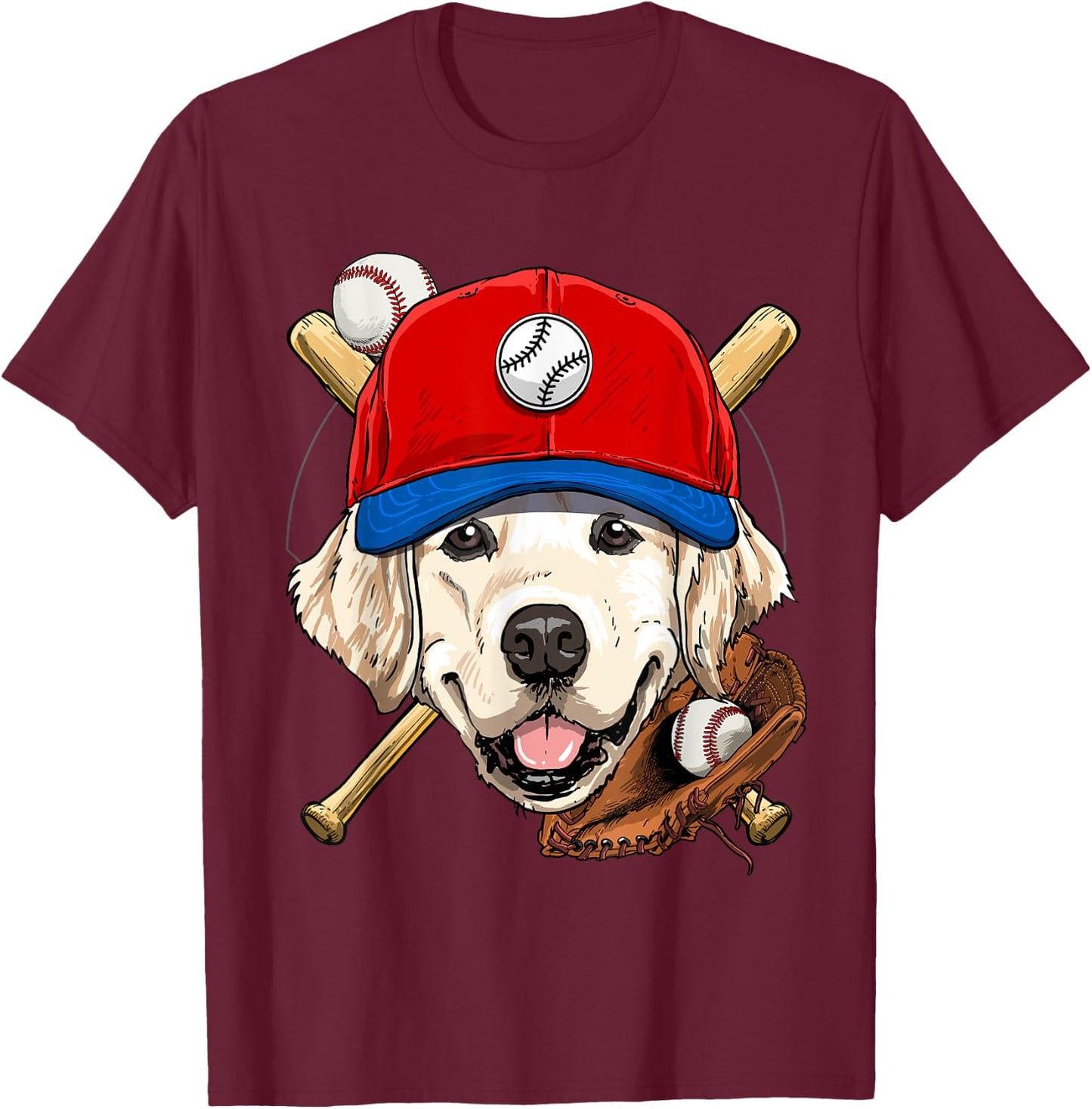 Golden Retriever Baseball Dog Lovers Baseball Player Women Girls Kids T-Shirt - T-Shirt | Maroon