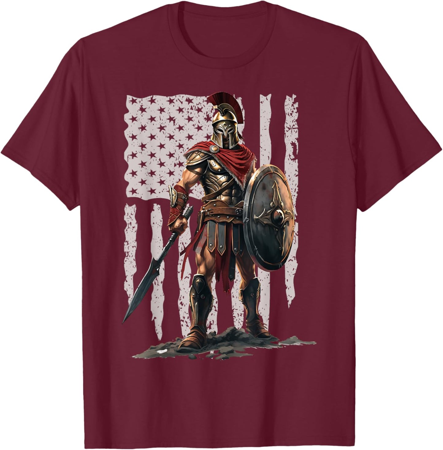 Spartan American Flag Patriotic USA Workout T-Shirt - T-Shirt | Maroon