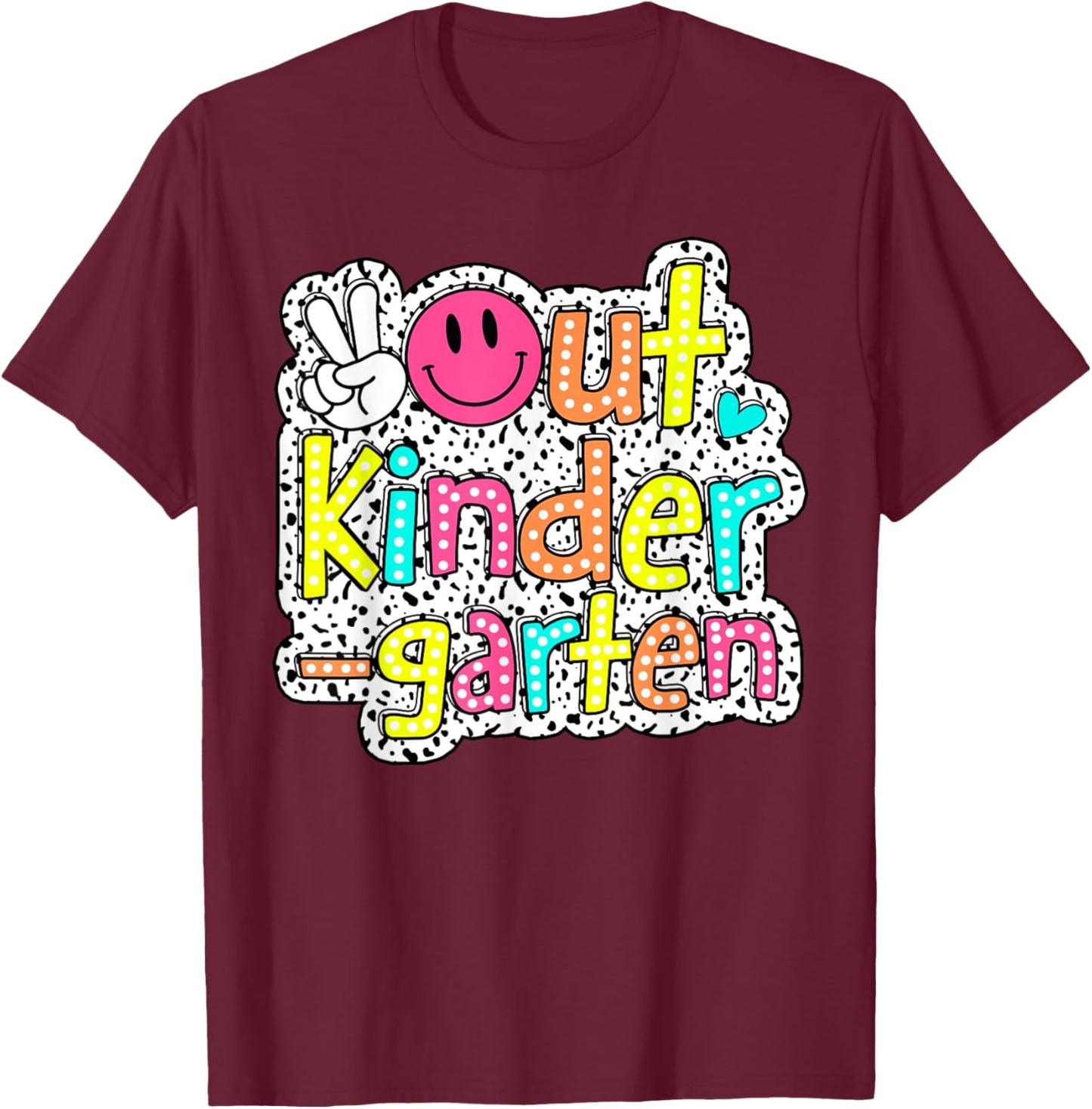 Peace Out Kindergarten Graduation Class Of 2024 Kid Boy Girl T-Shirt - T-Shirt | Maroon