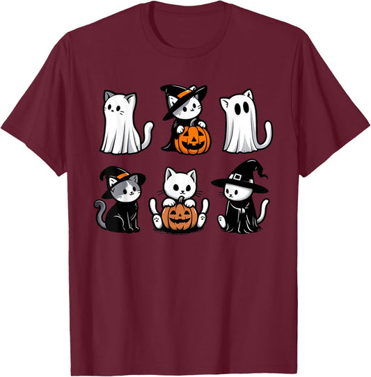 Funny Ghost Cat Funny Halloween Spooky Funny Boo Cat Lover T-Shirt - T-Shirt | Maroon
