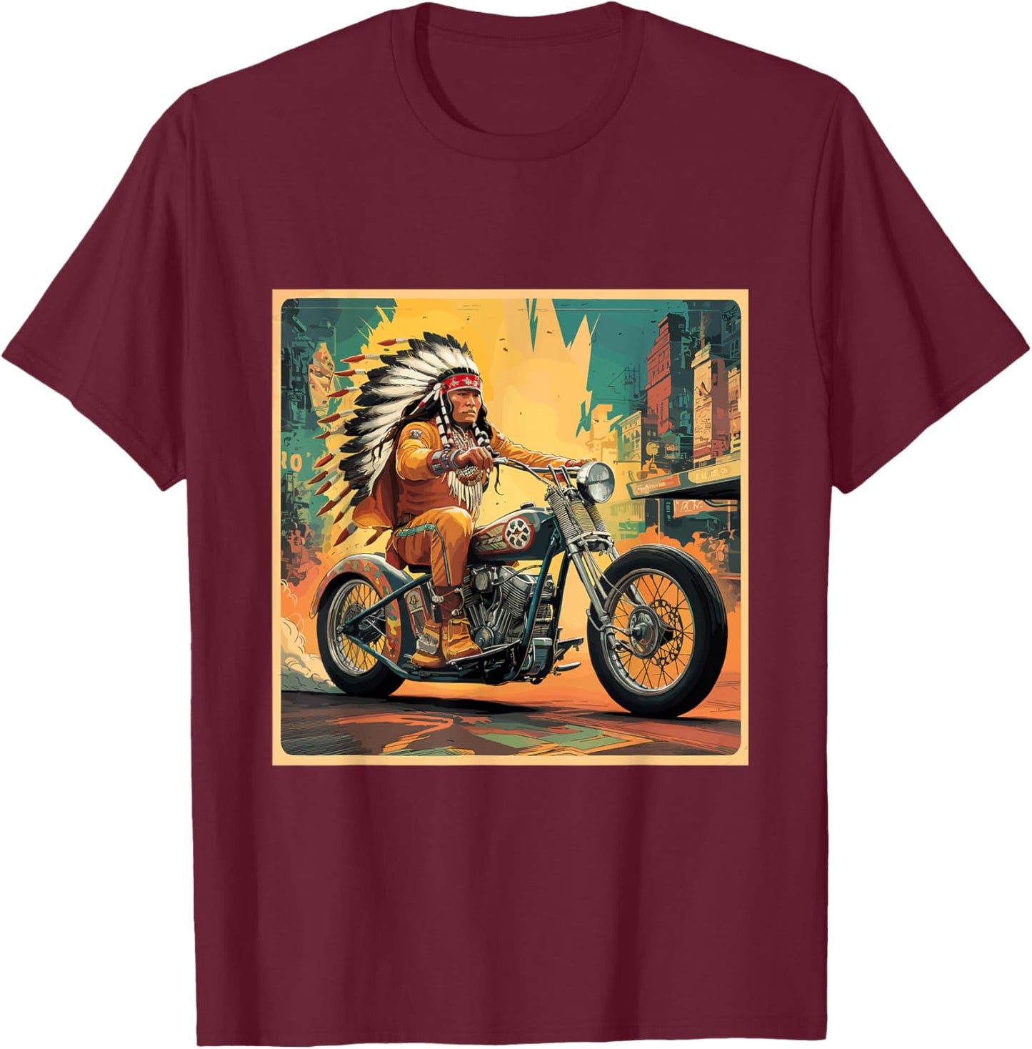 Vintage American Motorcycle Indian Men's Riding Old Biker T-Shirt - T-Shirt | Maroon