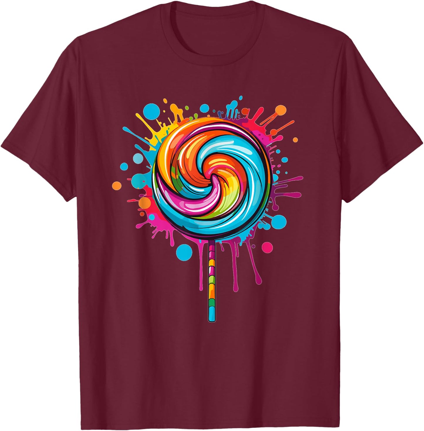 Vibrant Lollipop Swirl Colour Explosion T-Shirt - T-Shirt | Maroon