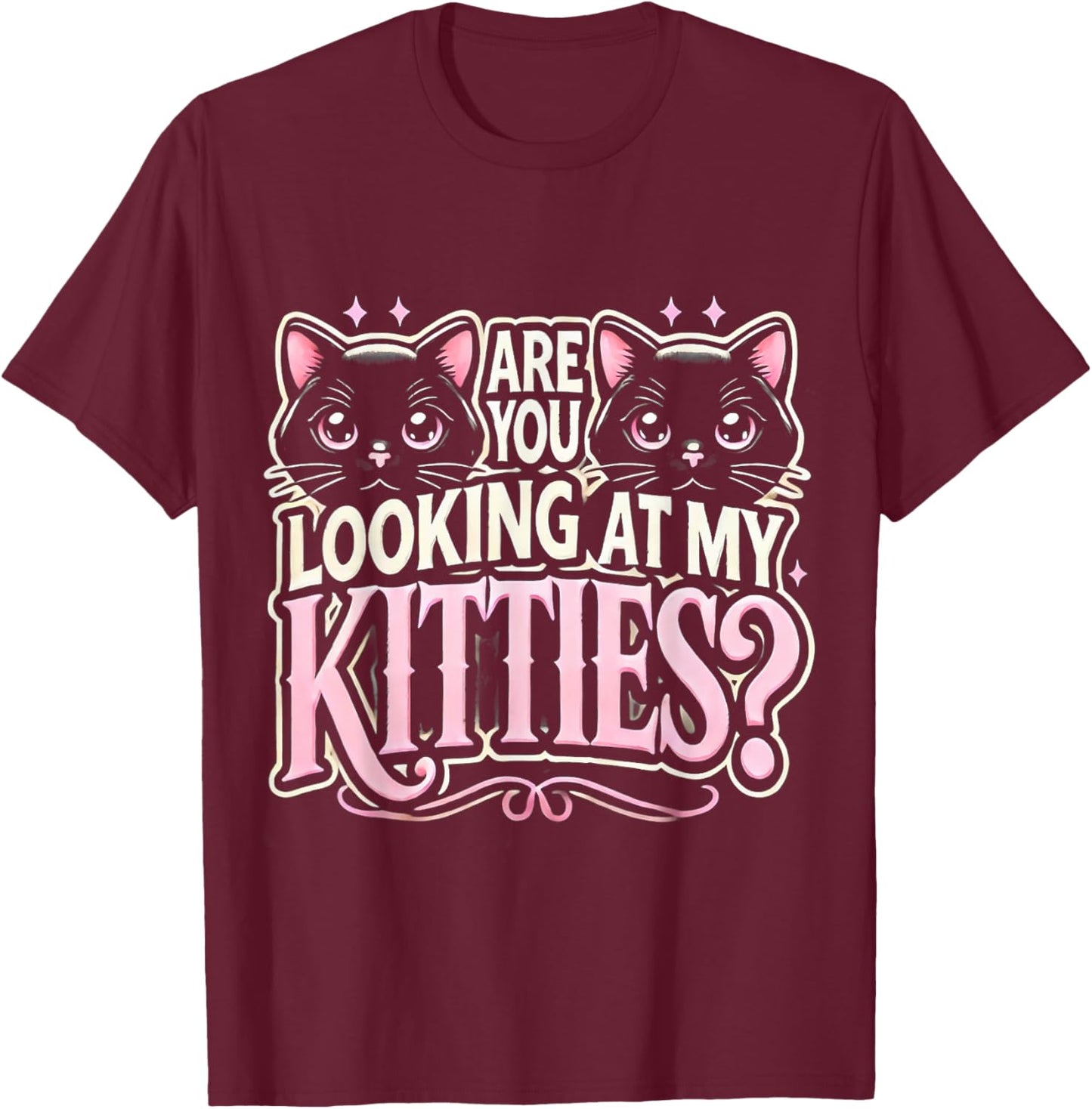 LT862-Looking At My Kitties Cute Cat Lover Funny Pet T-Shirt - T-Shirt | Maroon