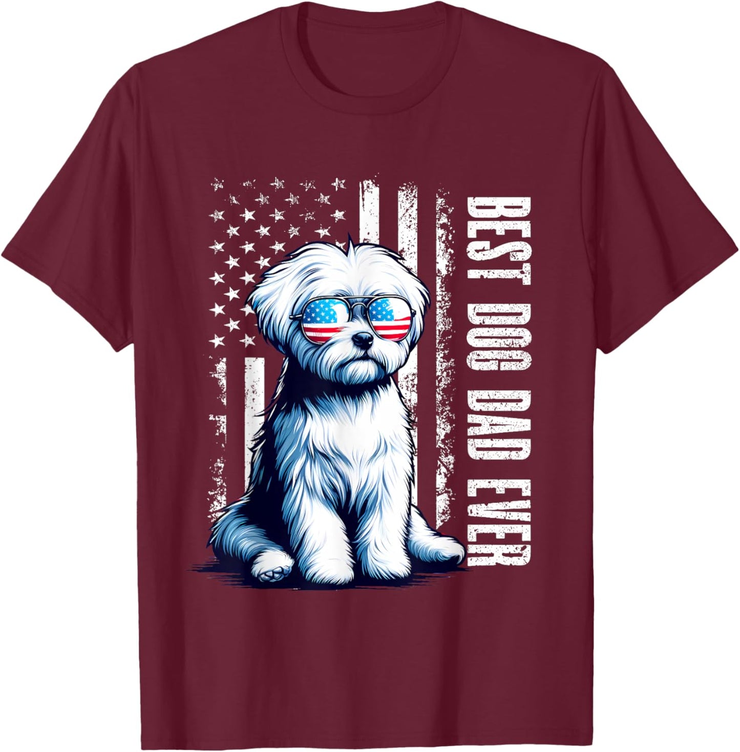 Vintage Best Dog Dad Ever Maltese Dog American Flag Outfit Women T-Shirt - T-Shirt | Maroon