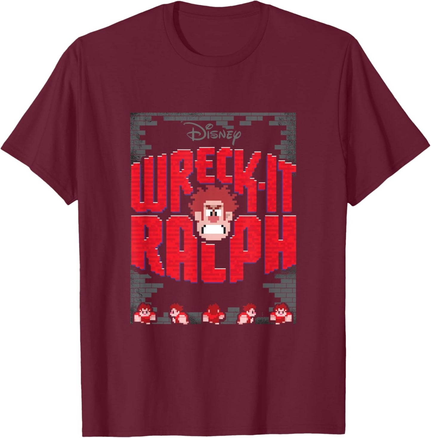 Disney Wreck-It Ralph Wrecked Brick Wall Video Game Sprites T-Shirt - T-Shirt | Maroon