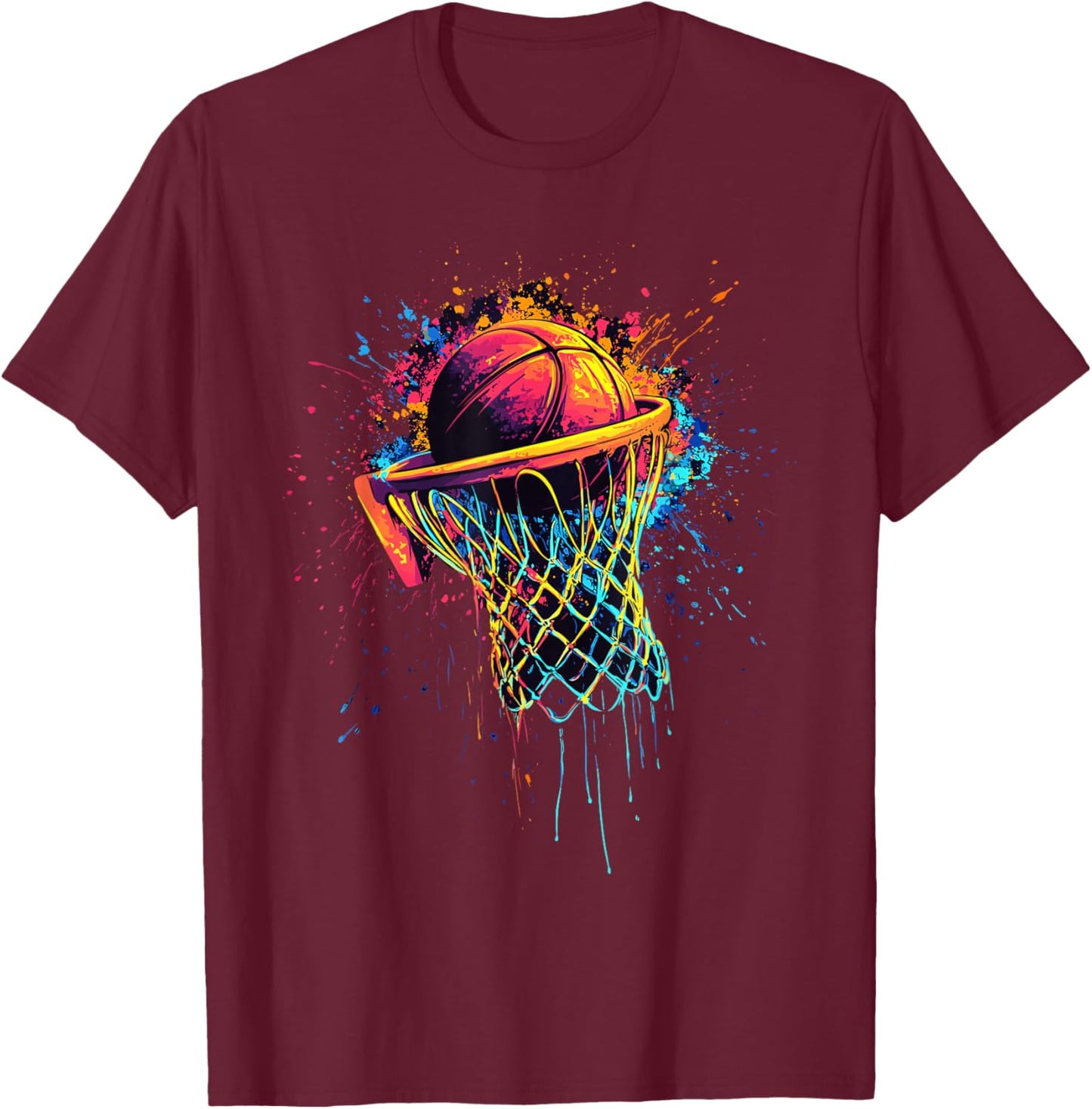 Colorful Basketball Tie Dye Color,Splash Basketball Hoop Net T-Shirt - T-Shirt | Maroon