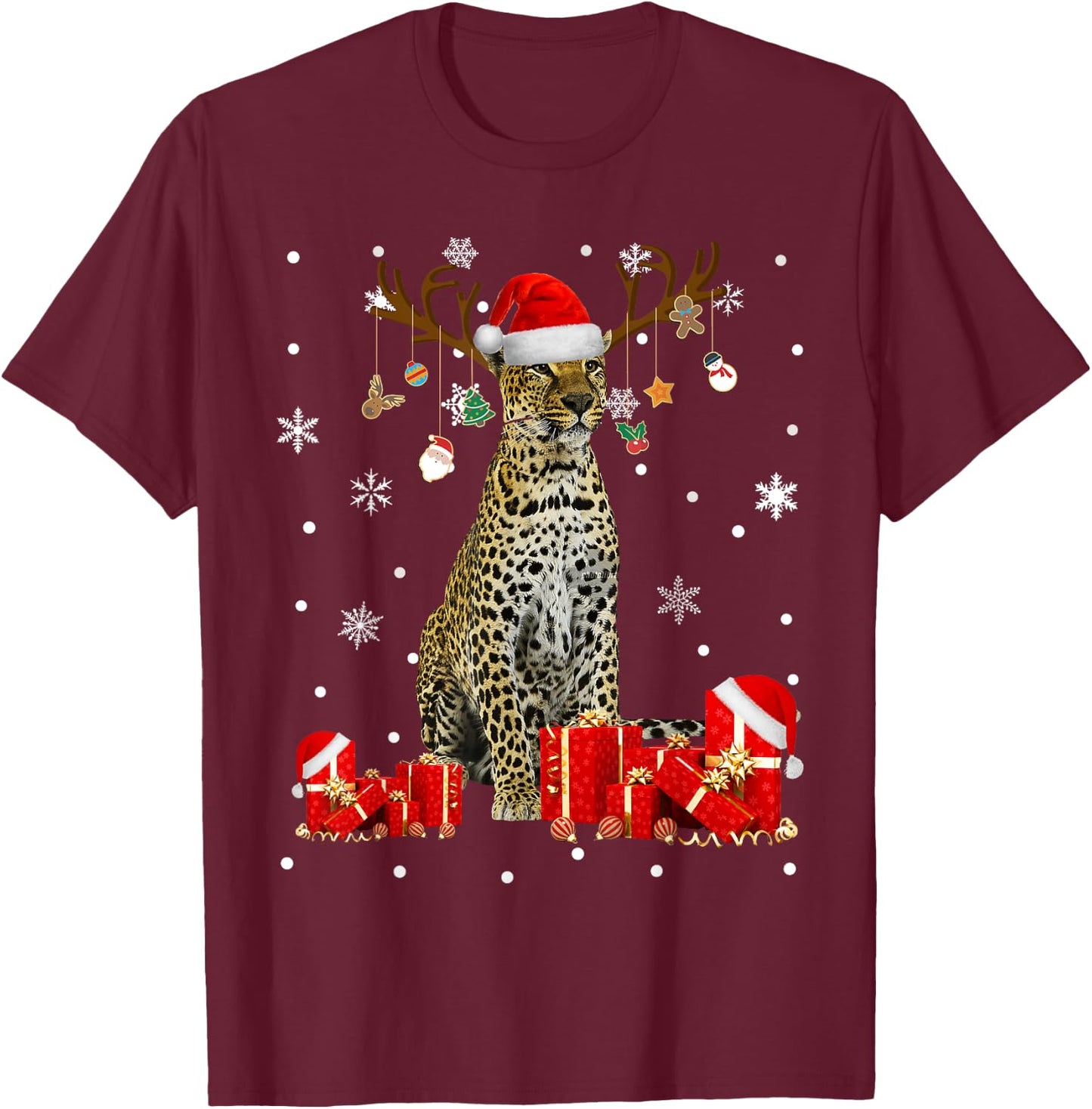 Christmas Cheetah Funny Santa Reindeer Cheetah Lover Gifts T-Shirt - T-Shirt | Maroon