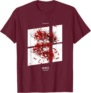Higanbana or Red Spider Lily in Japanese soft Grunge Anime T-Shirt - T-Shirt | Maroon