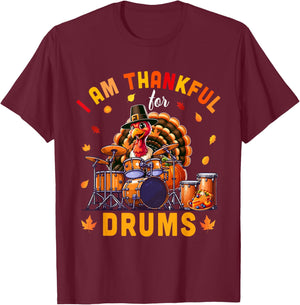 Thankful For Drums Thanksgiving Turkey Funny Instrument T-Shirt - T-Shirt | Maroon