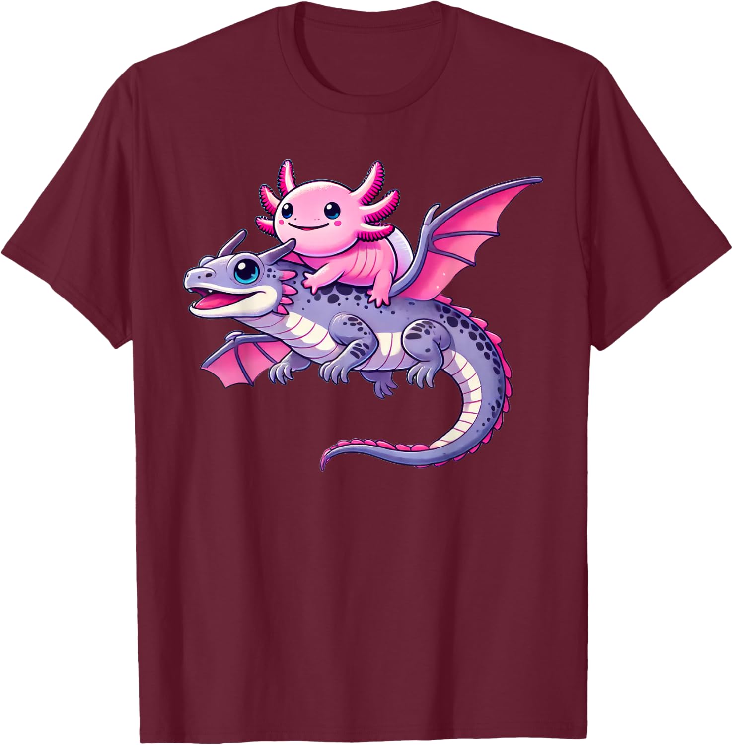 Anime Kawaii Axolotl Dragon T-Shirt - T-Shirt | Maroon
