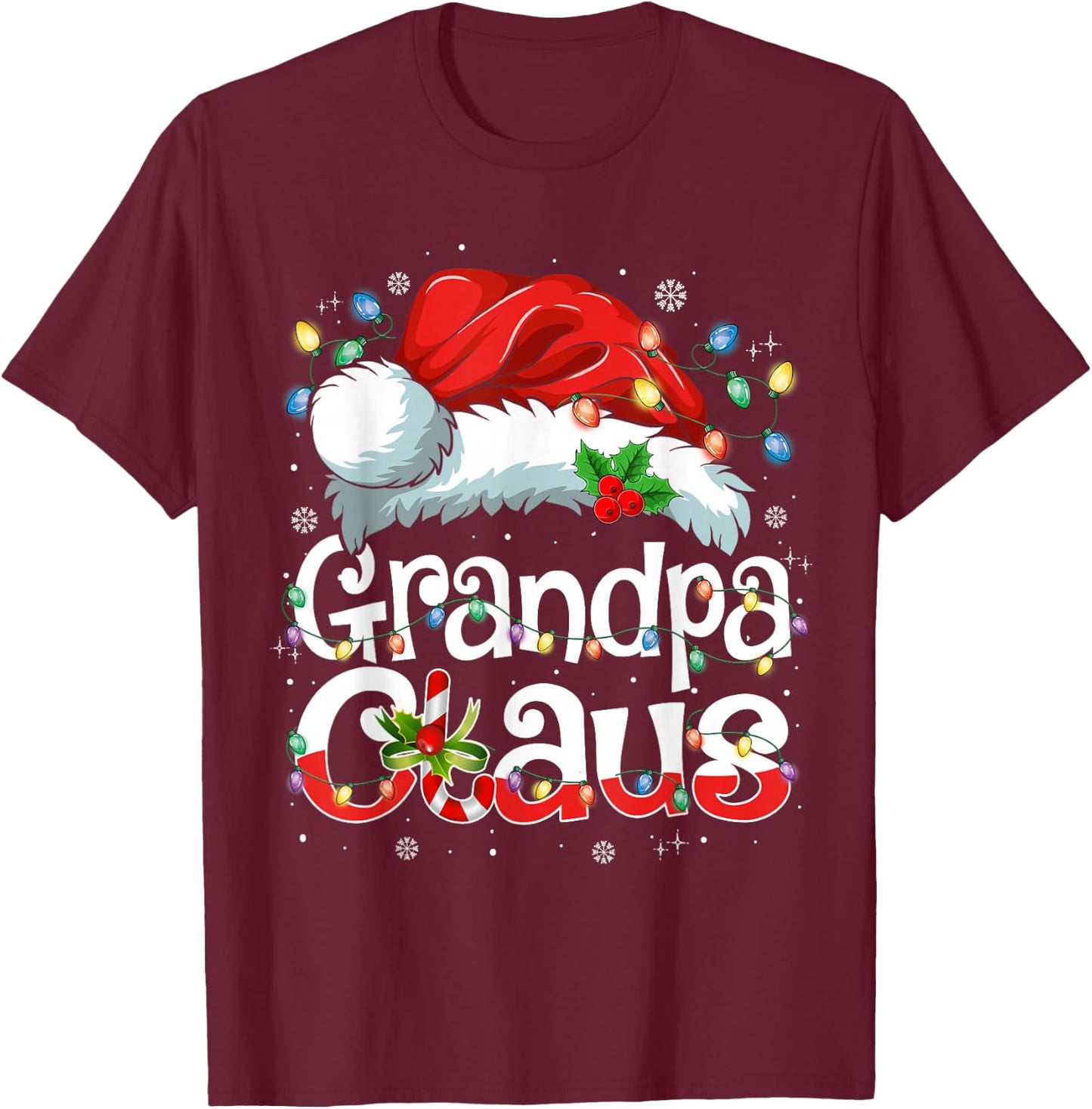 Grandpa Claus Shirt Christmas Lights Pajama Family Matching T-Shirt - T-Shirt | Maroon