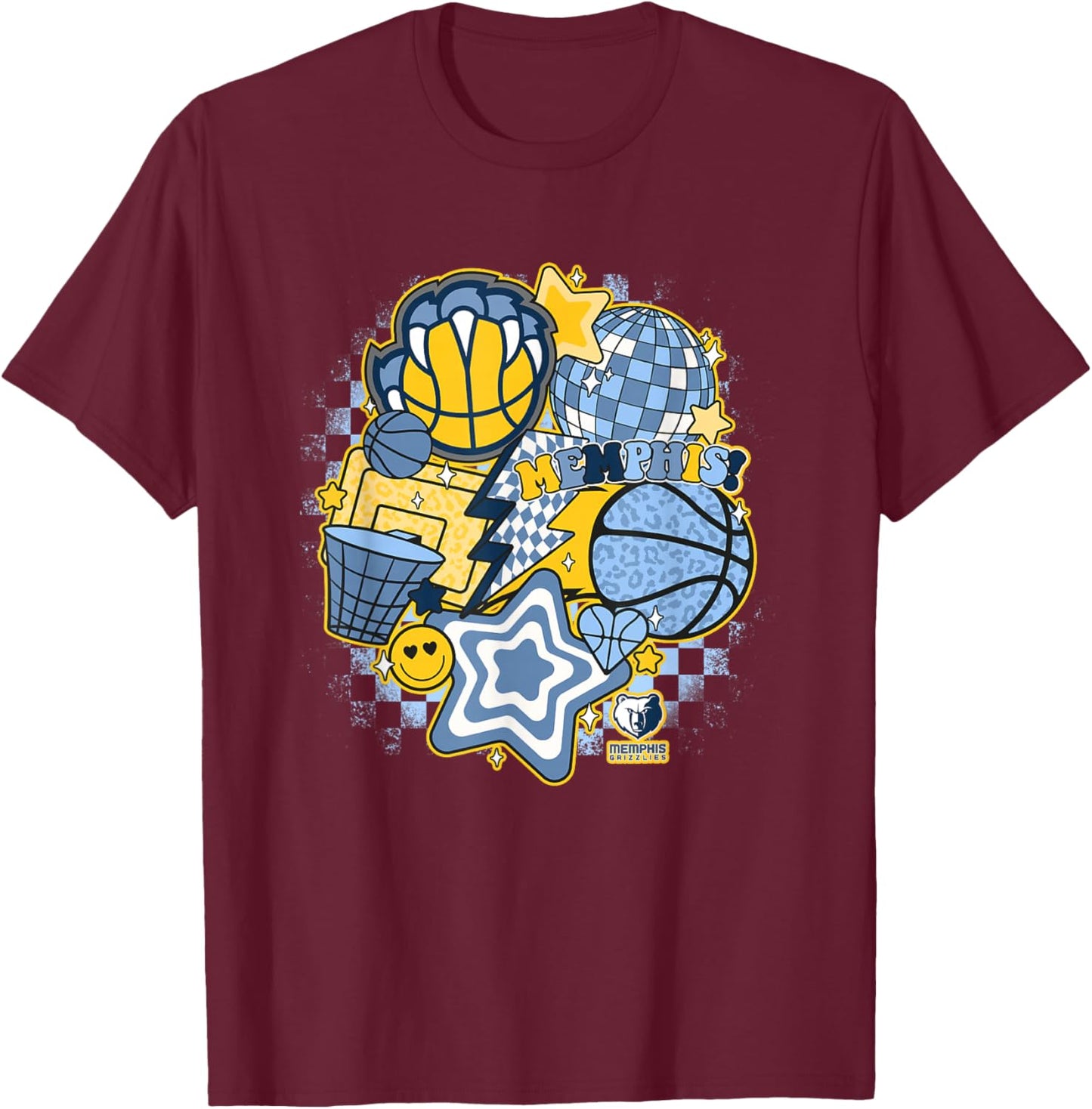 NBA Memphis Grizzlies Psychedelic Basketball Collage T-Shirt - T-Shirt | Maroon