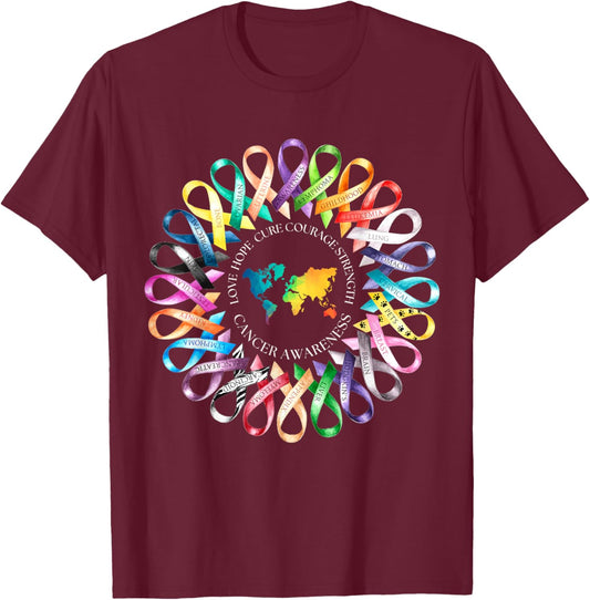 All Cancer Matters Survivors Awareness Fight Ribbon Support T-Shirt - T-Shirt | Maroon