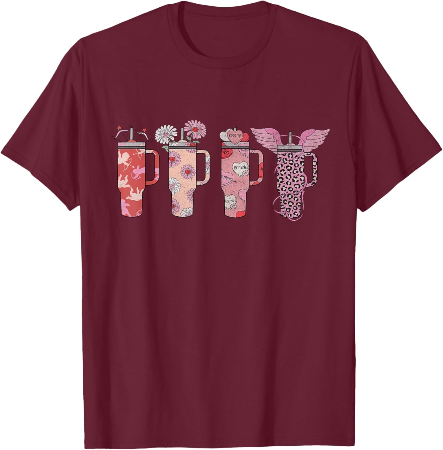 Retro Candy Heart Stanley Tumbler Leopard Valentines Day T-Shirt - T-Shirt | Maroon