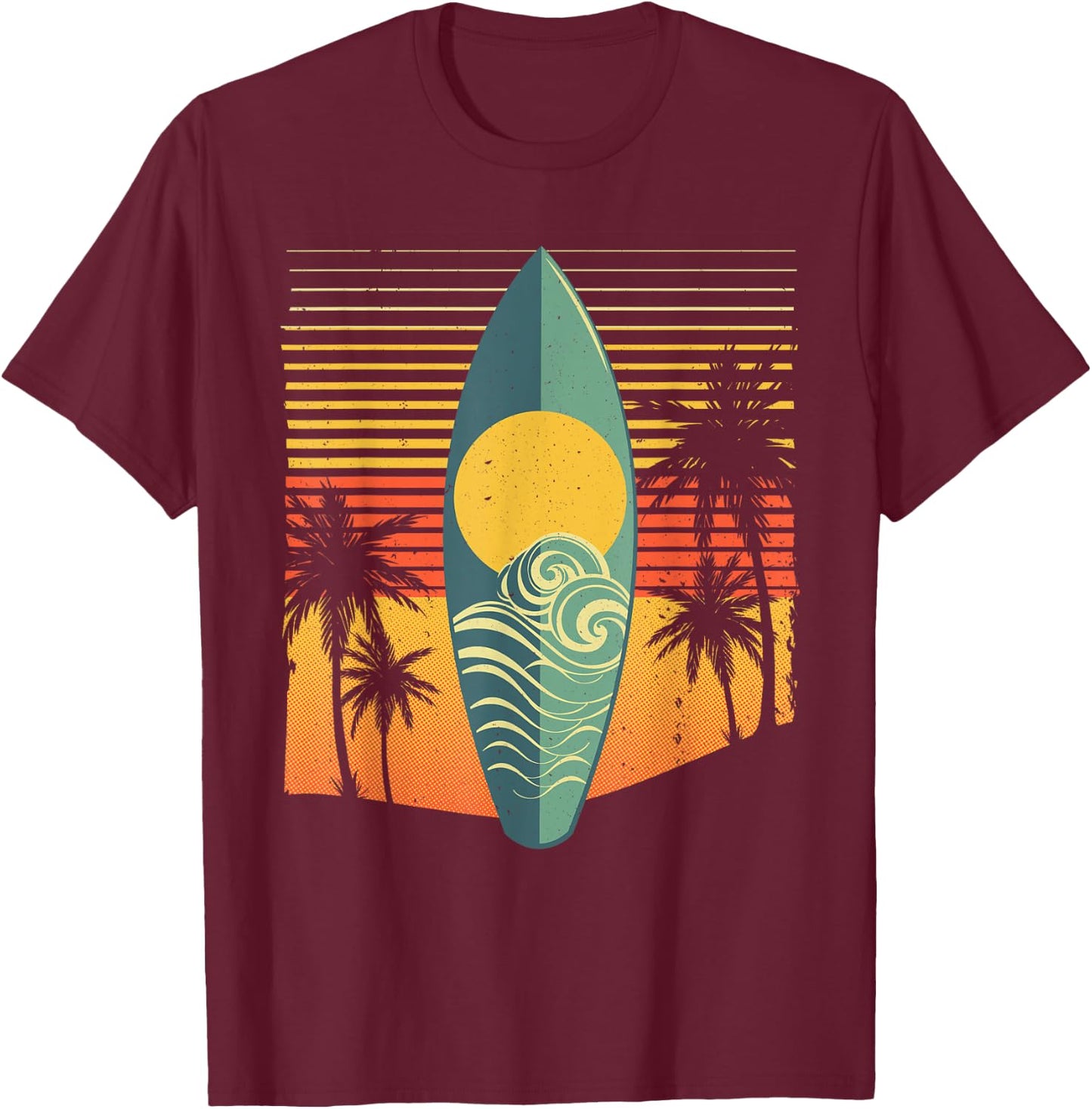 Cool Surfboard Women Surfer Retro Surf Sunset Beach T-Shirt - T-Shirt | Maroon