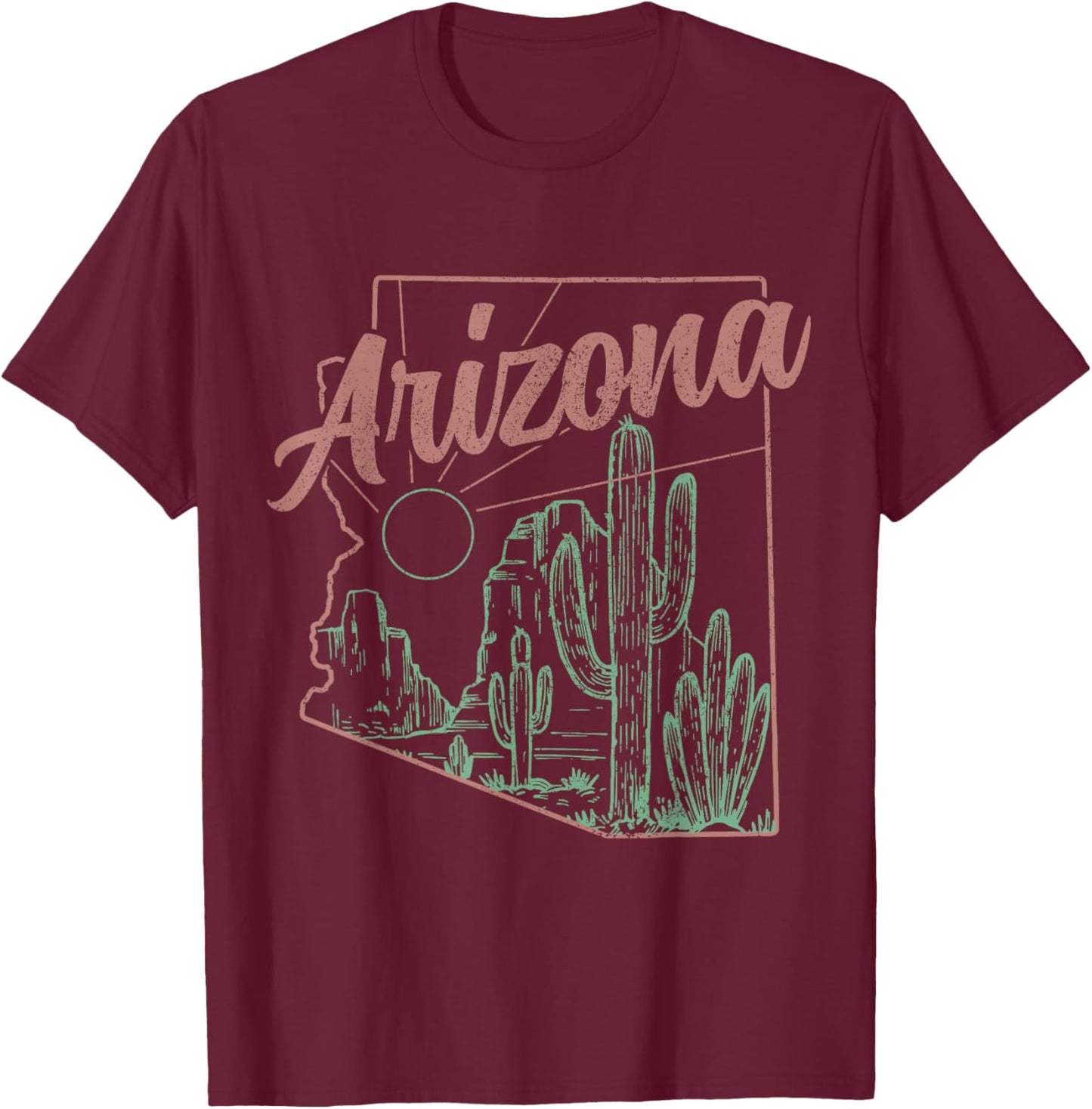 Arizona AZ Pride State Map Cactus Desert Vintage T-Shirt - T-Shirt | Maroon