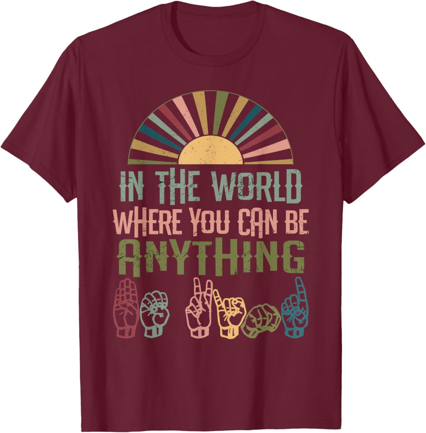 Sign Language Deaf Awareness Kindness ASL Lenguaje de Señas T-Shirt - T-Shirt | Maroon