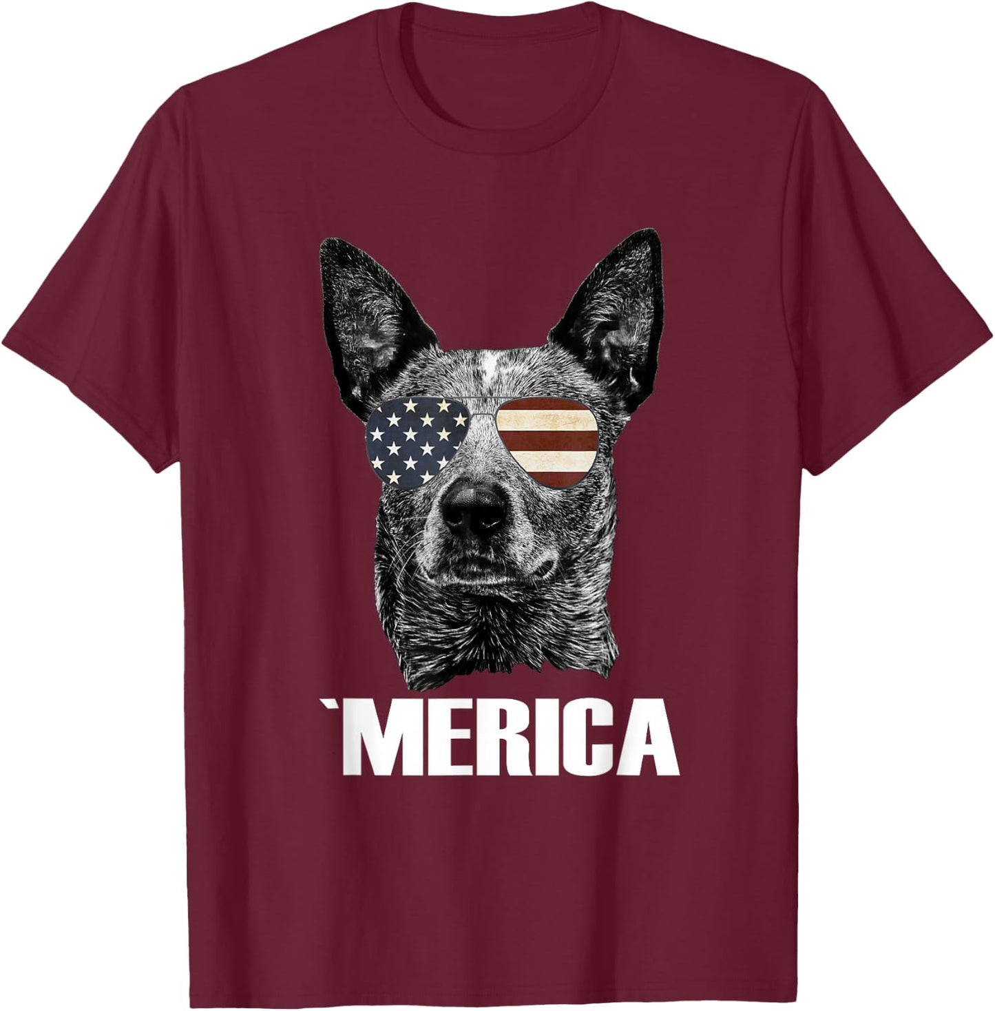 4th July Blue Heeler Dog Merica Patriotic USA Flag Cute T-Shirt - T-Shirt | Maroon