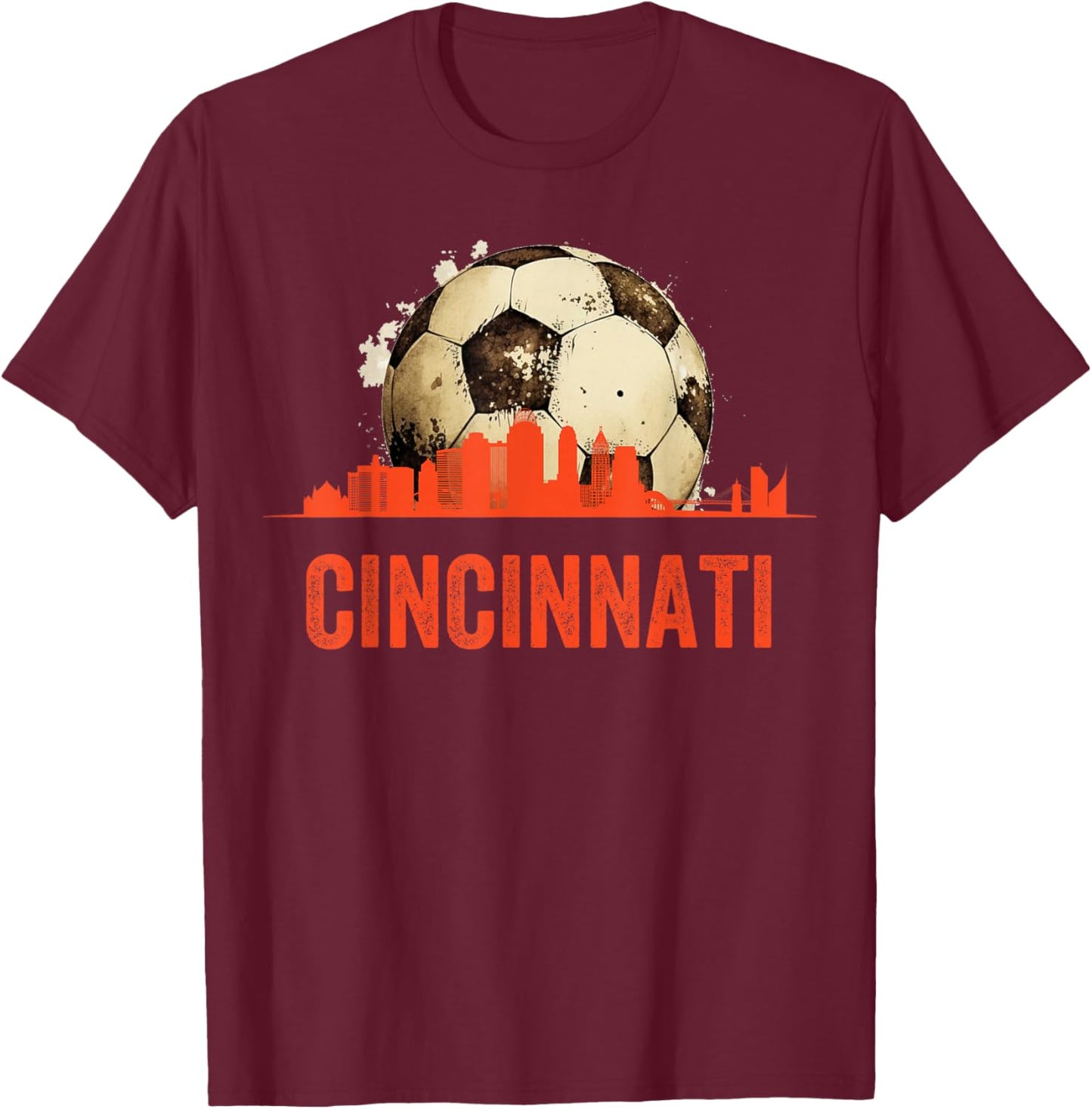 Cincinnati Soccer Queen City Skyline Futbol Fan T-Shirt - T-Shirt | Maroon