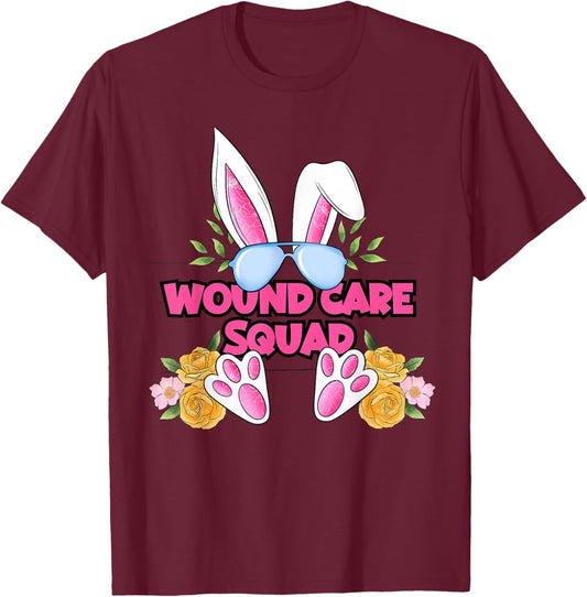 Wound Care Nurse Cute Bunny Flower Easter Day Nursing Wound T-Shirt - T-Shirt | Maroon