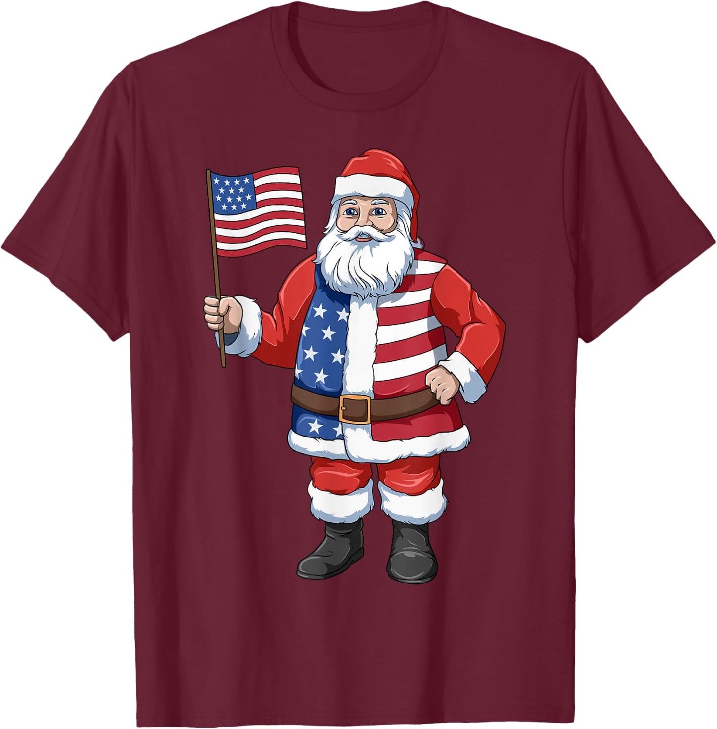 Patriotic Santa American 4th of July Santa American Flag T-Shirt - T-Shirt | Maroon