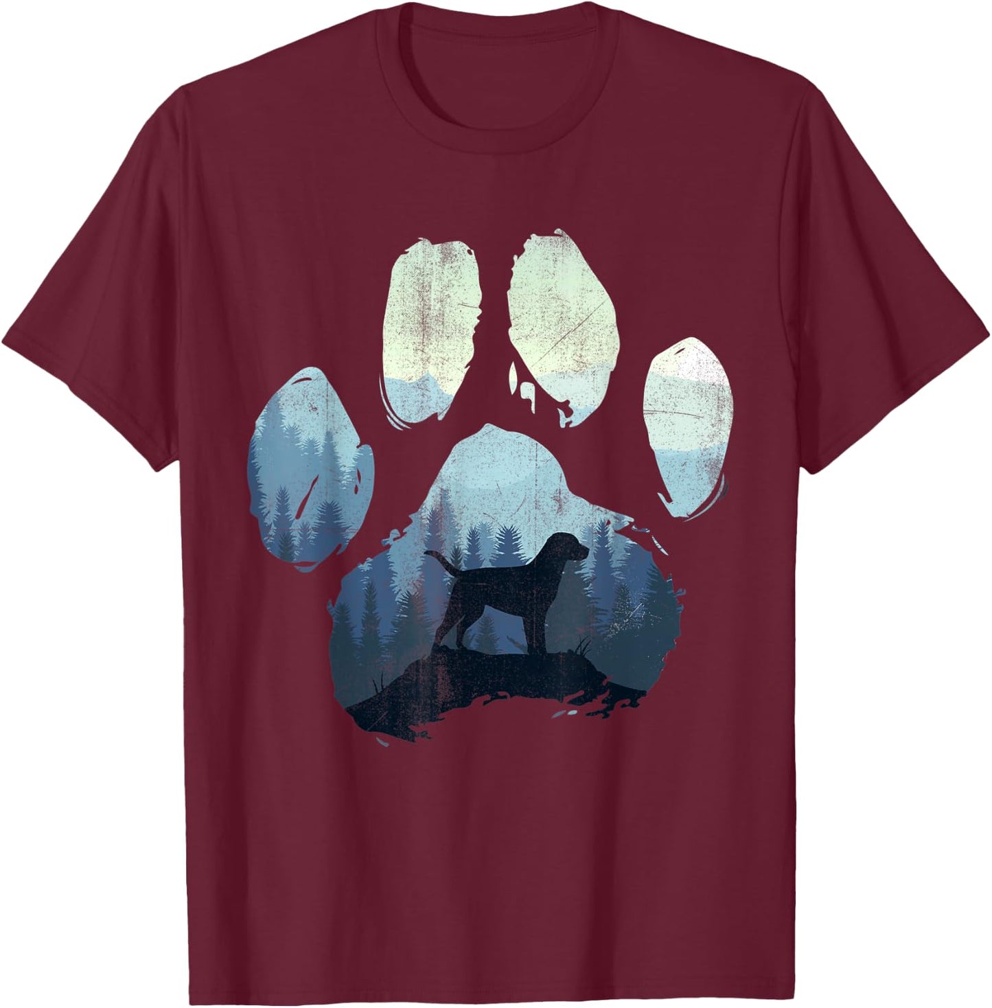 Chocolate Labrador Dog Paw Mom Dad Mountains Women Kids T-Shirt - T-Shirt | Maroon