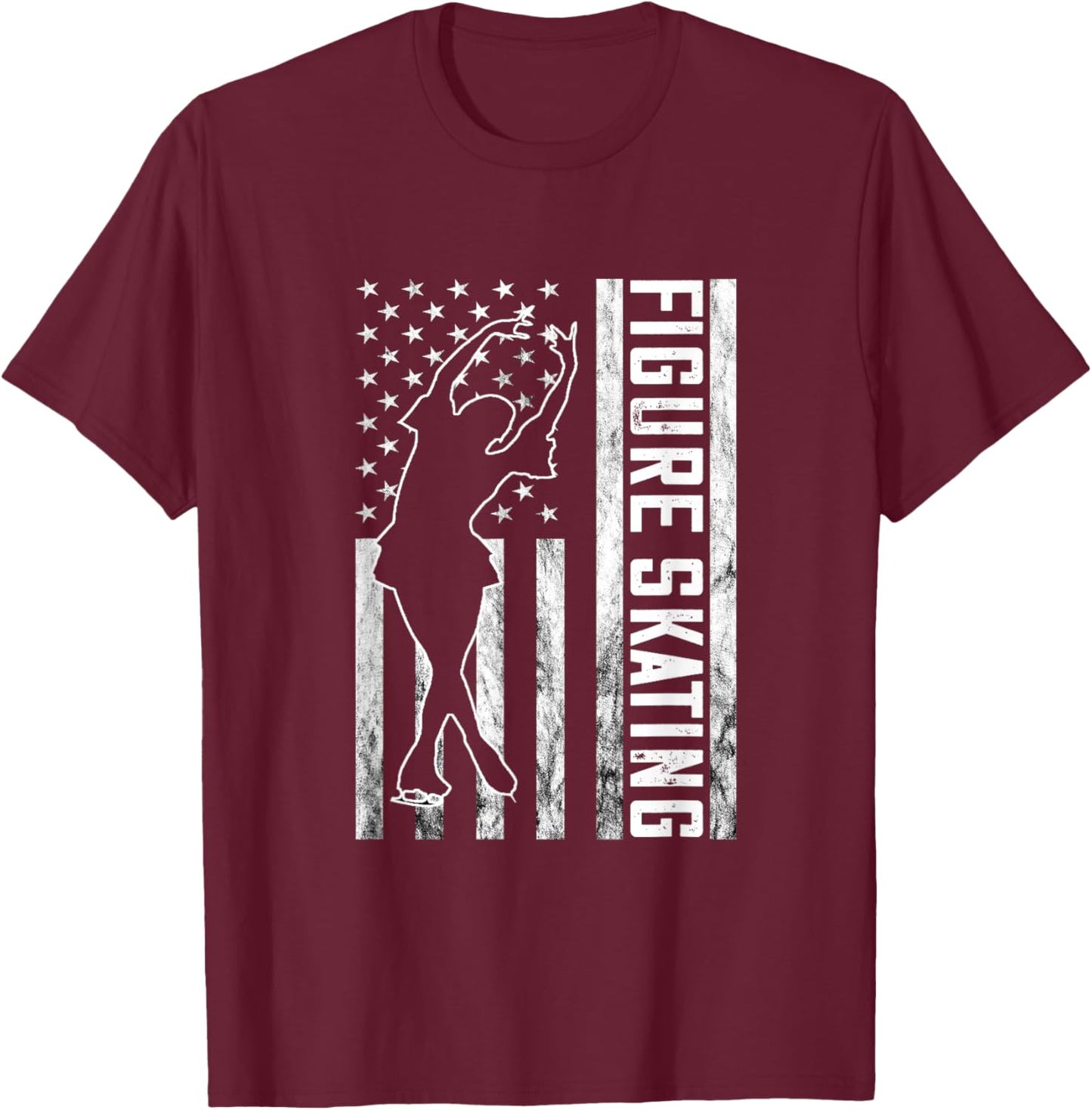 Vintage Figure Skating America USA Flag Dance Ice Skating T-Shirt - T-Shirt | Maroon