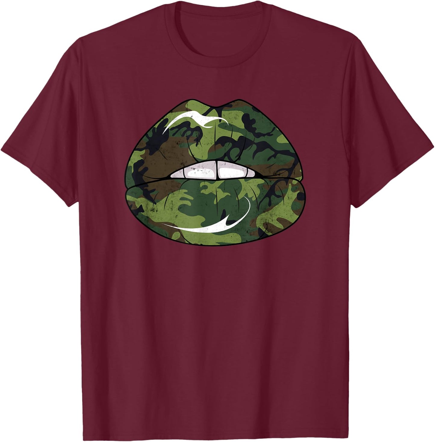Sexy Seductive Camo Camouflage Lips Apparel T-Shirt - T-Shirt | Maroon